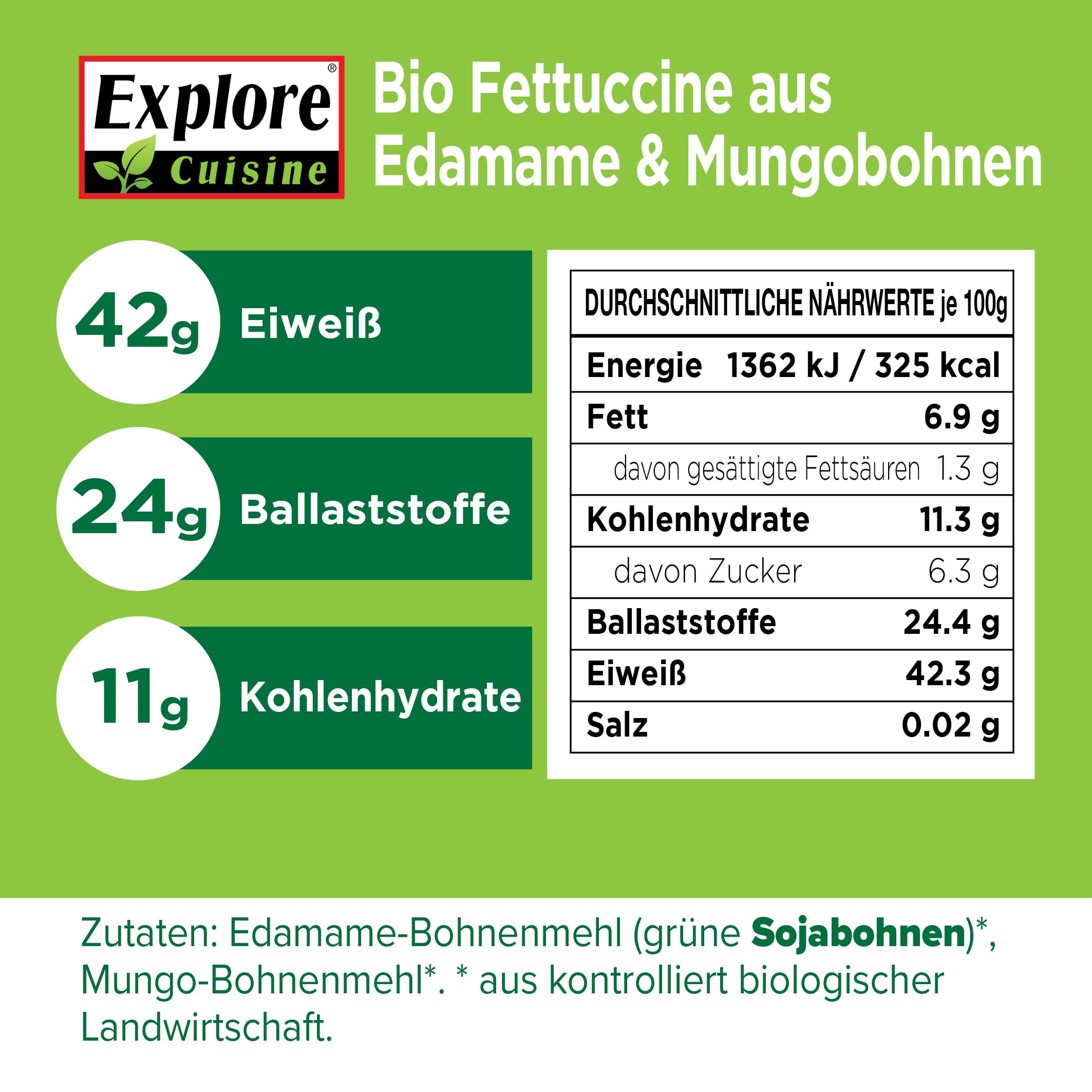 Explore Cuisine Bio Fettuccine aus Edamame & Mungobohnen, 6 x 200g | Proteinreich, ballaststoffreich, glutenfrei, low-carb, Vegan, nur 2 Zutaten hergestellt, einfach zuzubereiten, Multipack