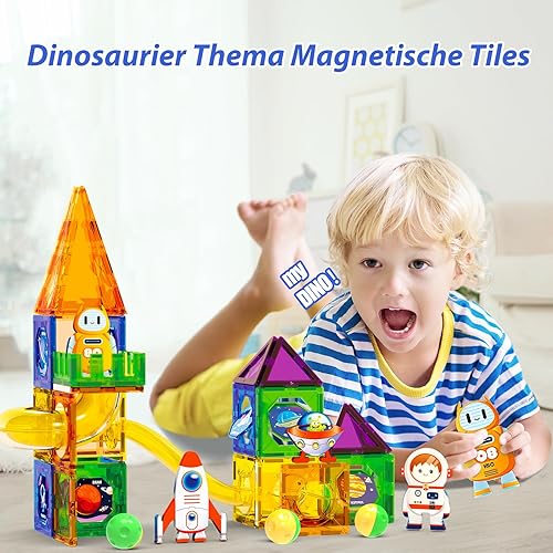 Miniatura 6 de Juego de bloques magnéticos, bloques de construcción para niños con temática de exploración espacial, 60 piezas de azulejos magnéticos para niños y