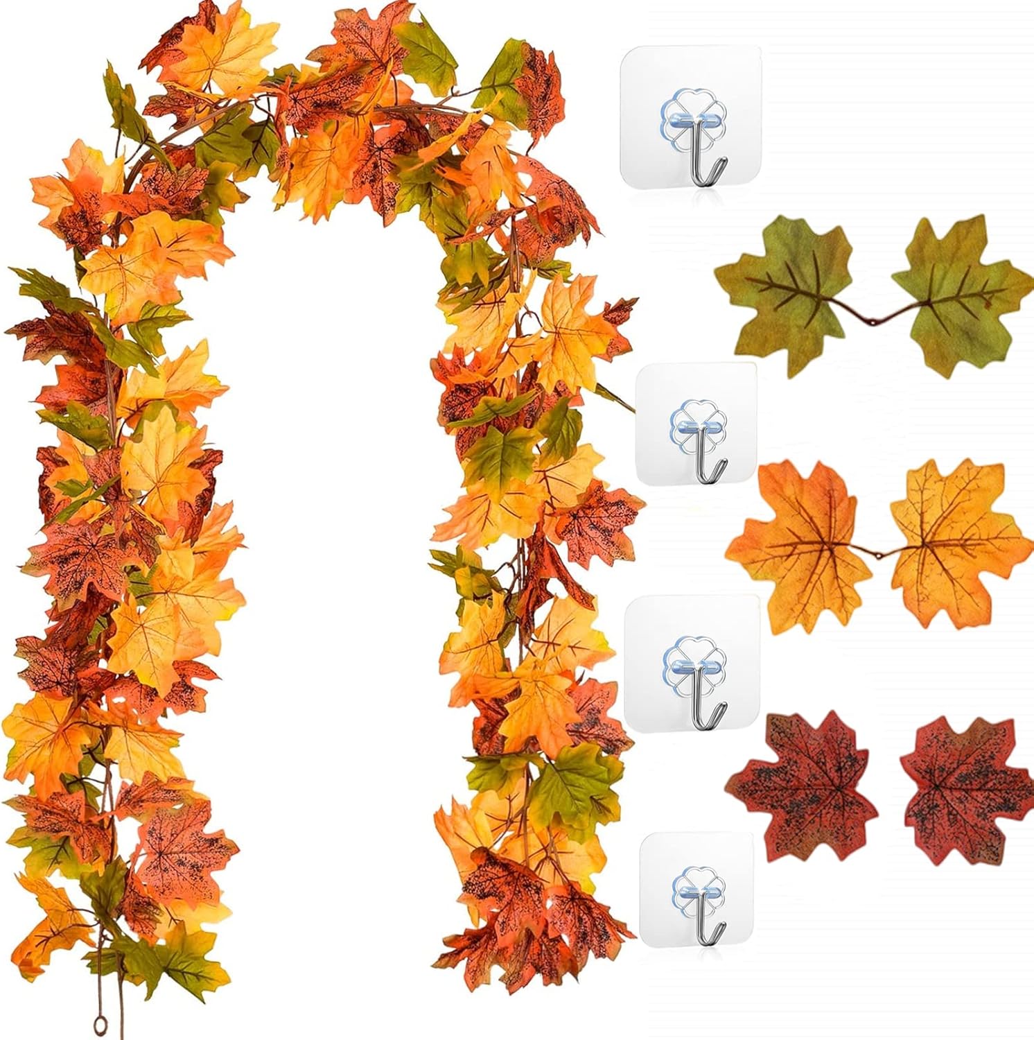 2Pack Artificial Autumn Fall Maple Leaf Garland Artificial Maple Vine