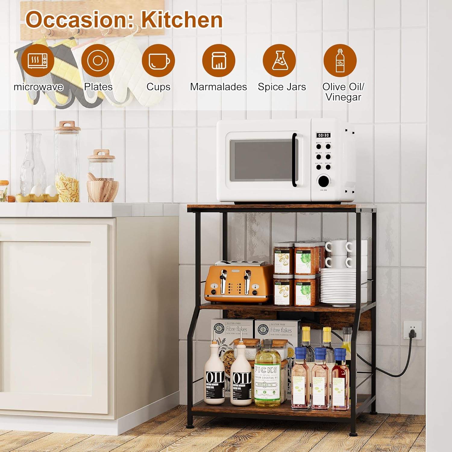 23.62 x 18.9” Large Printer Stand with Locking Wheels, 3 Tier Printer Table with Storage, Rolling Cart Station for Home Office Kitchen, Rustic Brown