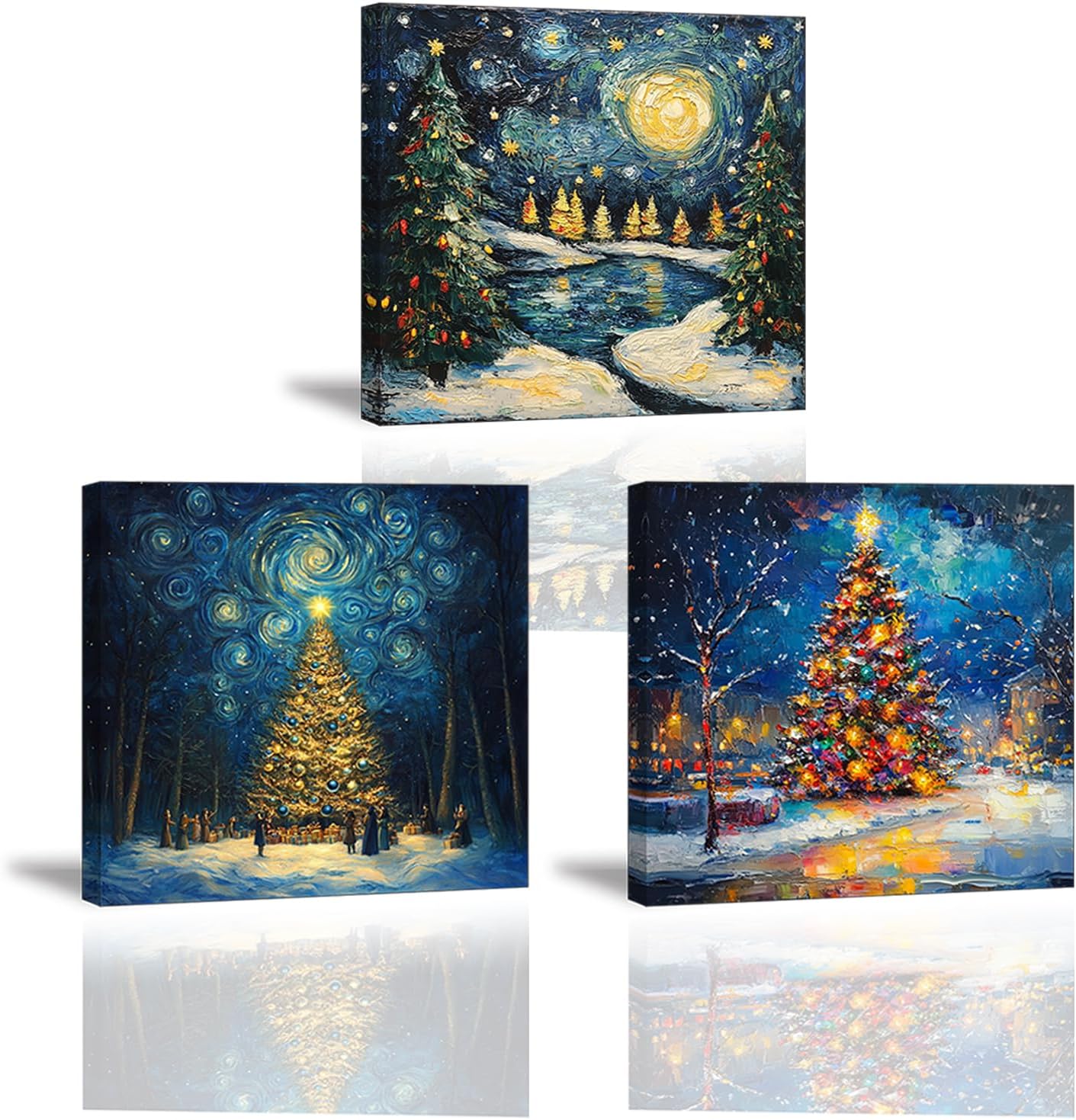 Inverno Sfondo Rustico Finestra di Legno Luna Piena Notte Albero di Natale Regalo Babbo Natale Fotografia 2,8 x 1