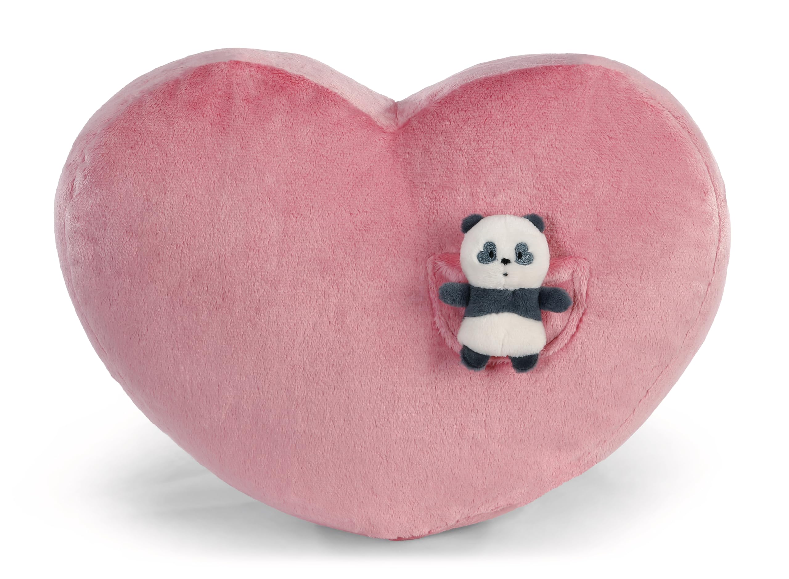 NICI Love 62618 Pluszowa poduszka w kształcie serca z malutką pandą (10 cm), puszysta poduszka do przytulania dla dzieci i dorosłych, idealna do domu, przedszkola lub na podróż, 40 x 27 cm, różowa