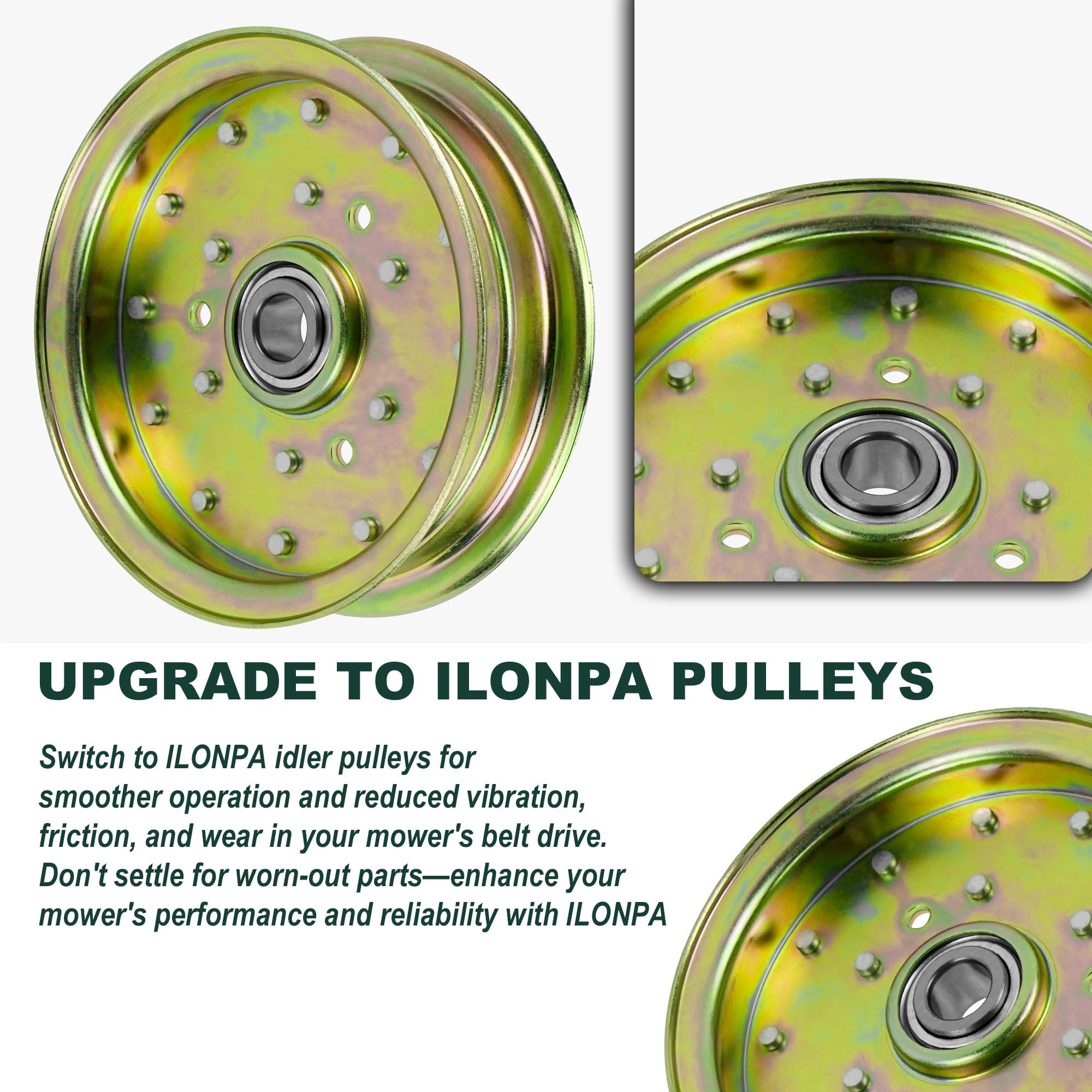 ILONPA Flache Spannrolle für AYP 103257 Husqvarna 539103257 iZ 4217, iZ 4821, iZ 5221 TKAA, iZ 5223 TXPKOA, iZ 6125, iZ 6125 TKOA, iZC 5221, LZ 5 227, L Z 6125, LZ 6130