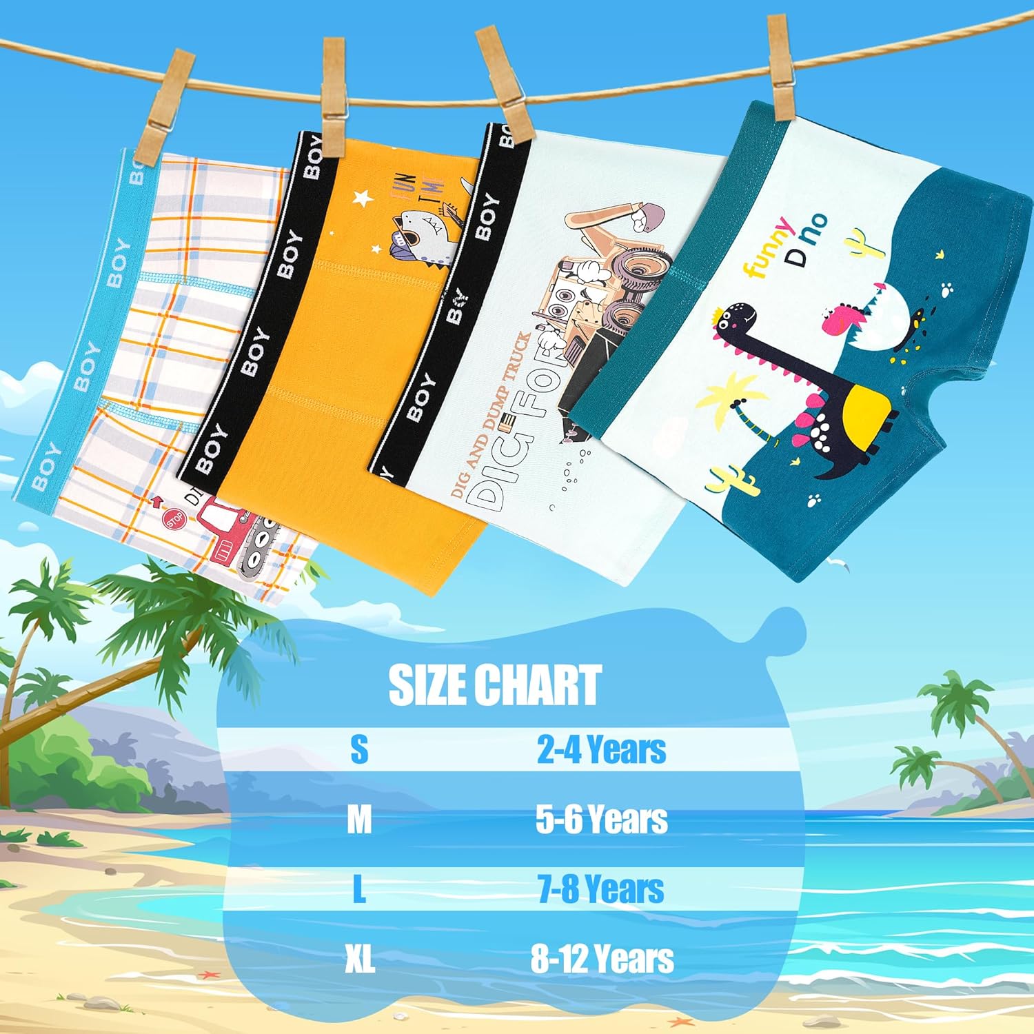 Boys Underwear 4 Pack, Kids Boxer Briefs 2-12 Years Soft Breathable Toddler Little Boys Boxer Shorts Dinosaur Space - Image 7