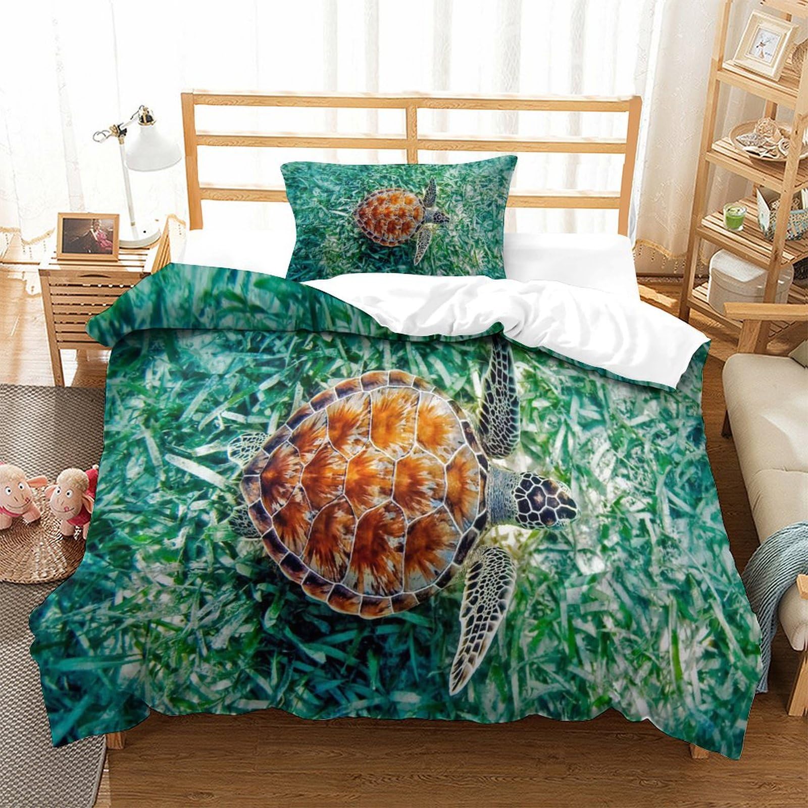 P1s9u7w5y Sea Turtle-1 Underwater Sea Turtle 3D Printed Duvet Cover Set 3Pcs Microfiber Ocean Turtle Bedding Set Single（135X200cm）