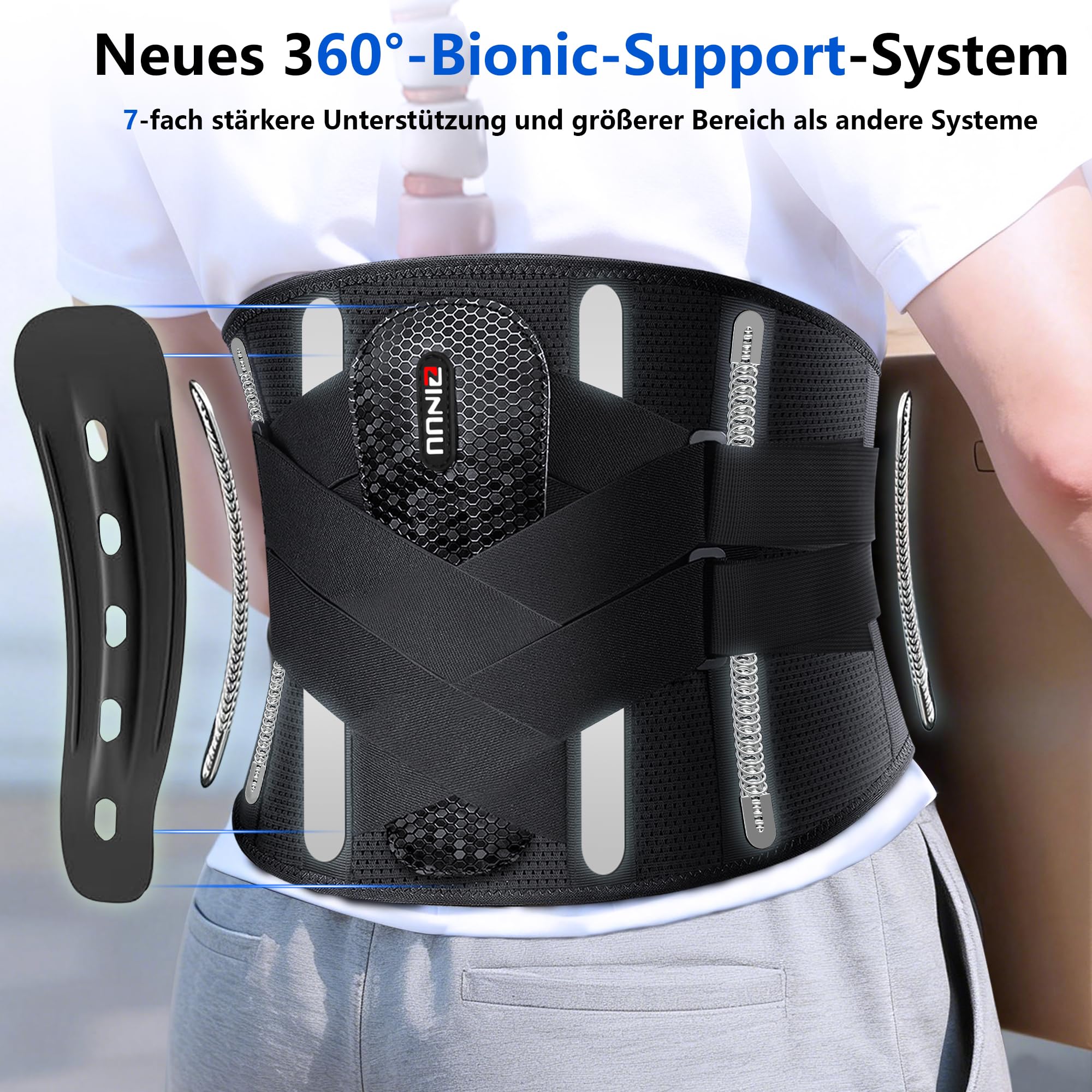 Cinturón de apoyo lumbar para hombre y mujer, 7 veces, soporte lumbar con almohadilla 3D, vendaje de espalda transpirable para aliviar el dolor de espalda (M)