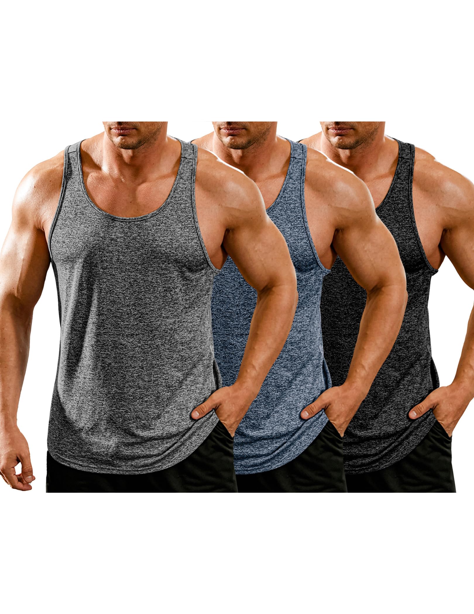 COOFANDYMen's 3 Pack Gym Tank Tops Y-Back Workout Muscle Tee Training Bodybuilding Fitness Sleeveless T Shirts