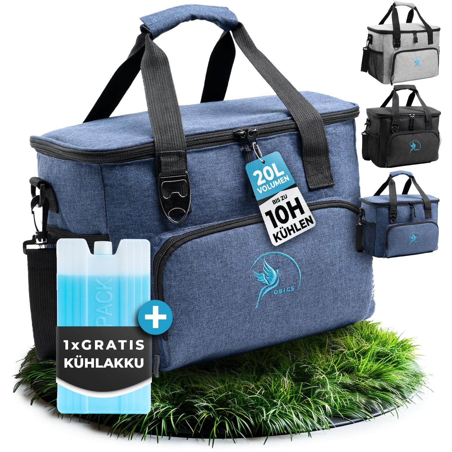 Obics® Kühltasche 20L & 30L (faltbar) 10-12 Stunden kühlen - isolierte Einkaufstasche & Lunchtasche mit Flaschenöffner & Auslaufsicherem PEVA-Material für Arbeit, Büro, Picknick, Einkaufen & Baustelle