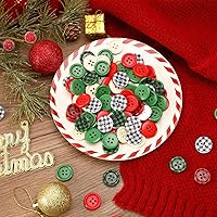 Vista 5 de JUNEBRUSHS 260 unidades Botones de madera de cuadro Buffalo de Navidad, 4 agujeros, redondos, para costura, botones de madera para calcetines