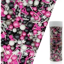 Silver & Black & Pink & White Sprinkles Mix Size Pearls Mouse Rock Themed Cake Decorations Cupcake Toppers Perfect for Wedding Valentine Supplies 4.58OZ