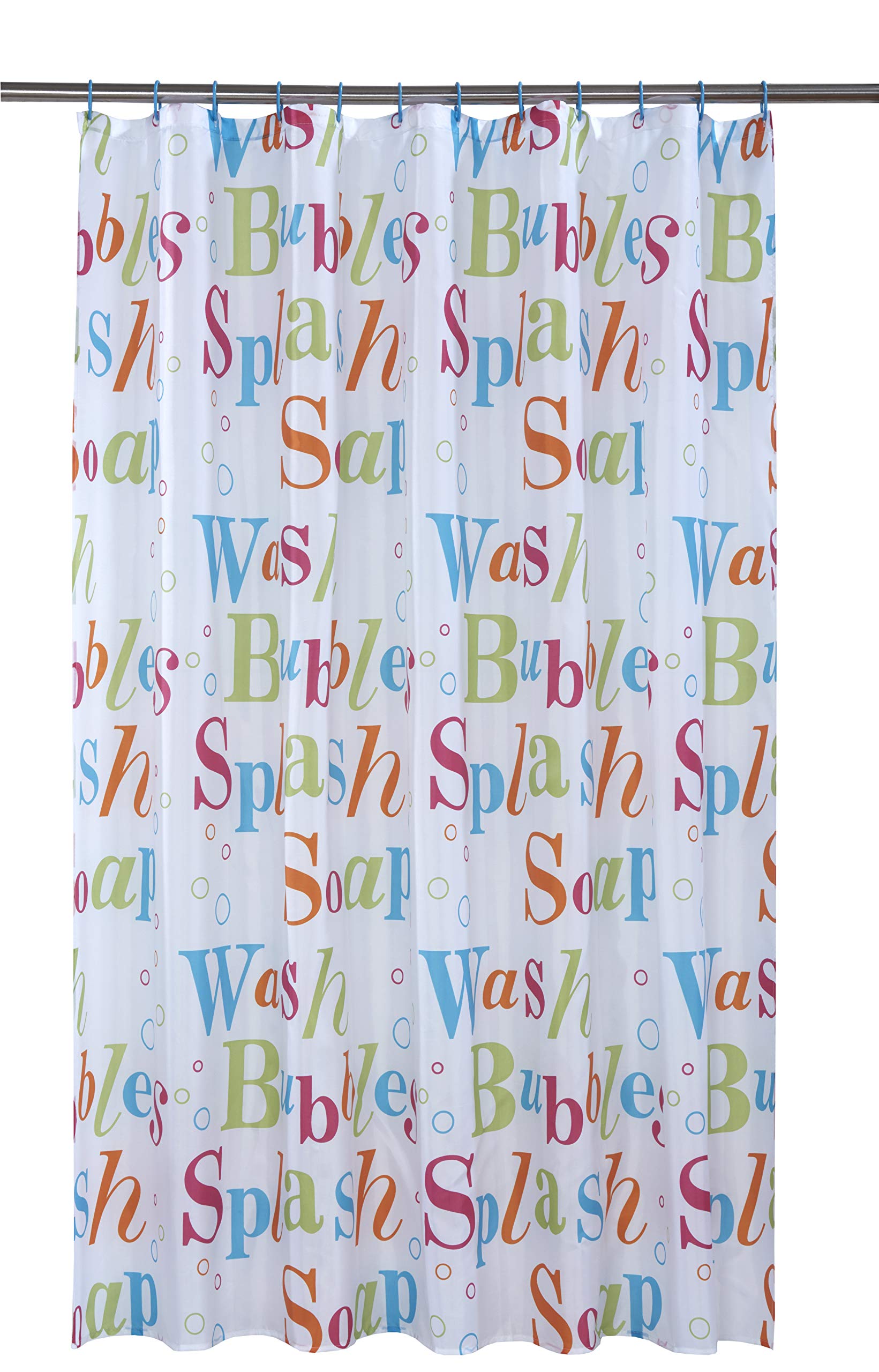 Waterline White Yourhome Vibrant Splash Multi Coloured On A Background Polyester Shower Curtain Including 12 Blue Shower Curtain Rings By