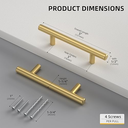 Miniatura 3 de Goldenwarm LS201GD76 - tiradores de cajón de armario, cocina, color dorado (latón cepillado, espacio de centro a centro de 3 pulgadas, longitud