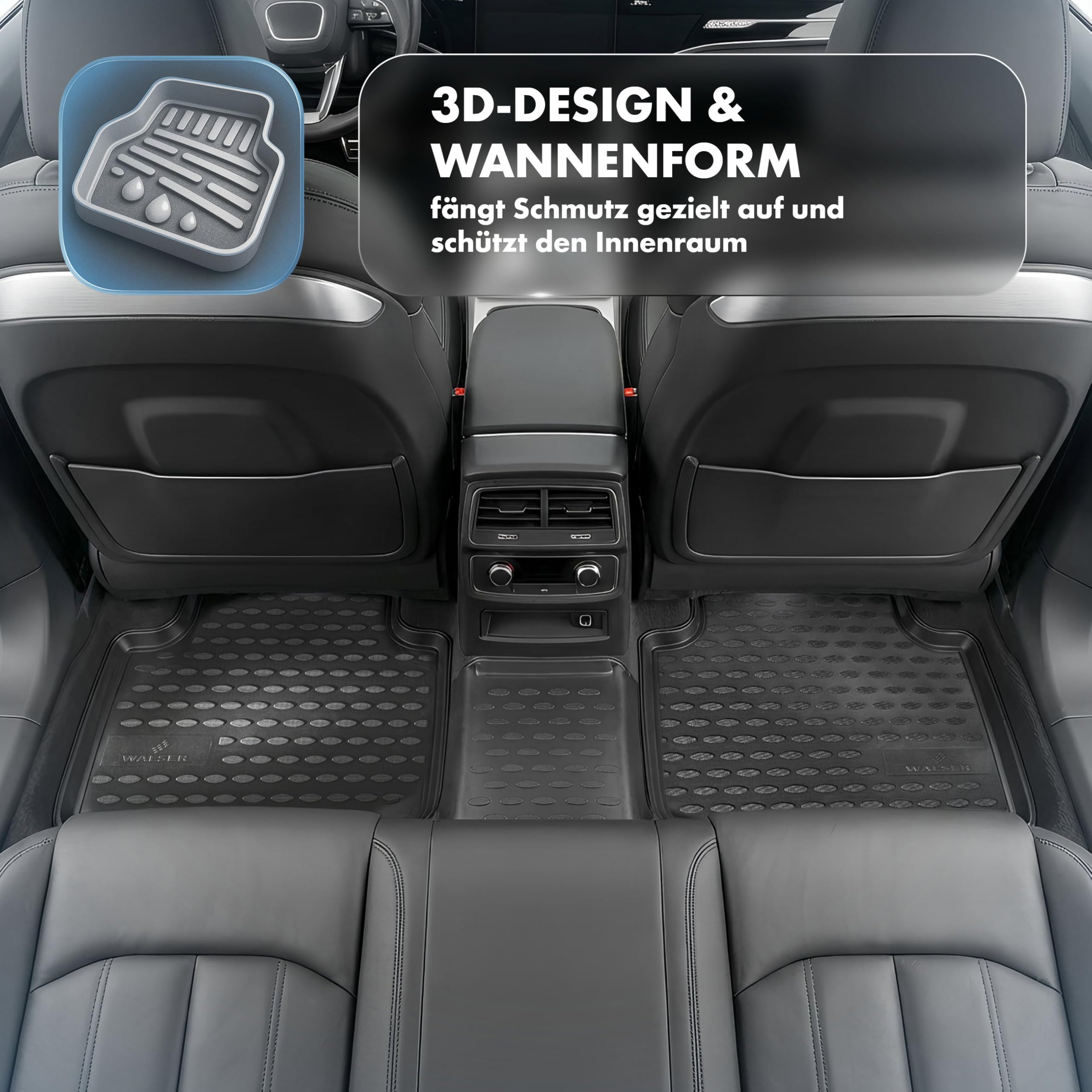 WALSER XTR Gummi Fussmatten Auto für VW Golf 8 (CD1, DA1) 2019-Heute 100% passgenaue Auto Fußmatten, robuste Universal Fußmatte Auto, Gummimatten Auto
