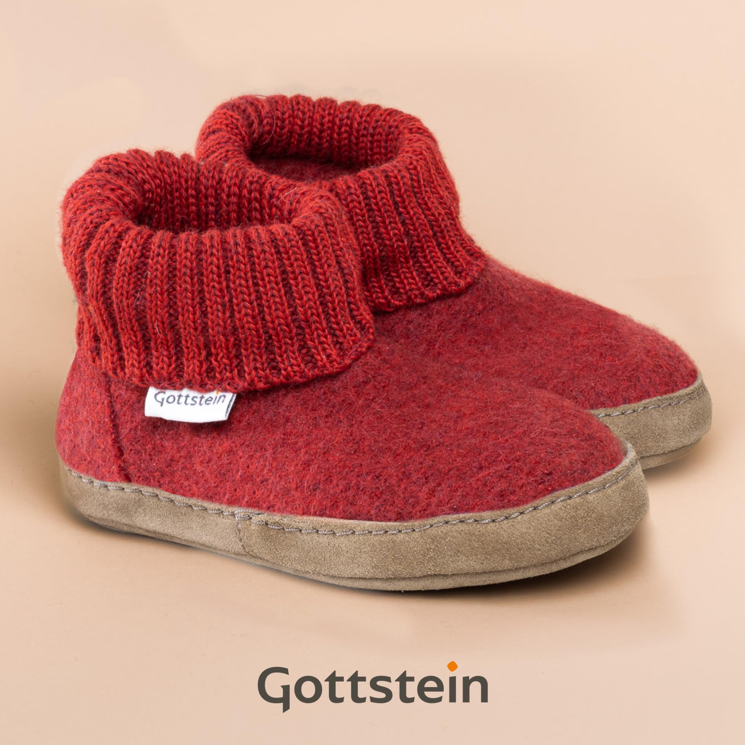 Gottstein Kinder Hüttenschuh Alpine Boot LE - Aus reiner Bio-Schafwolle für Jungen & Mädchen mit Ledersohle - Hausschuh Made in Tirol