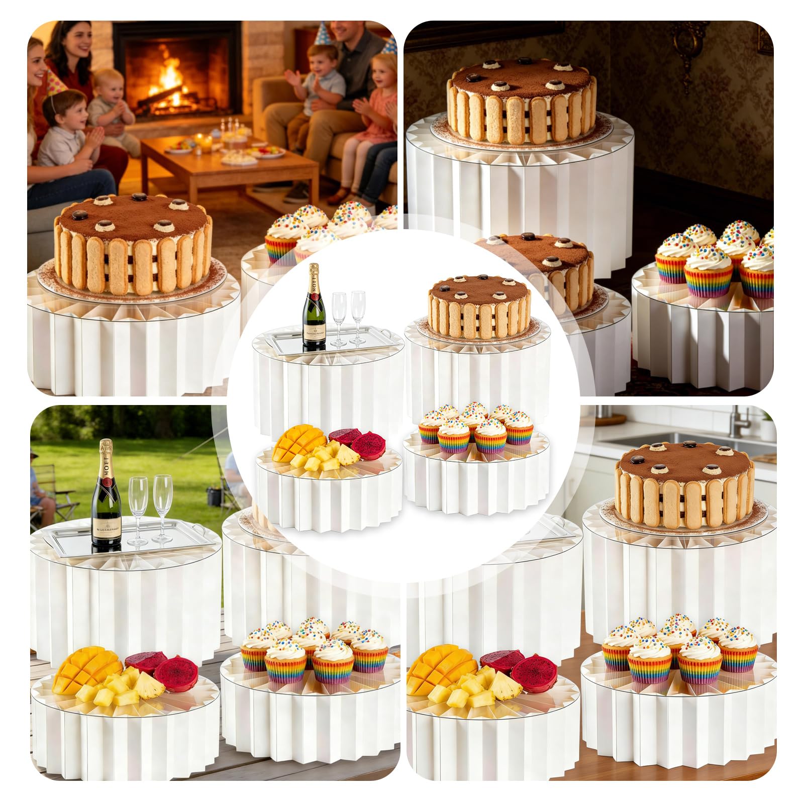 BORDEAG 4 supporti pieghevoli per torte a buffet, per matrimoni, compleanni, feste, caramelle