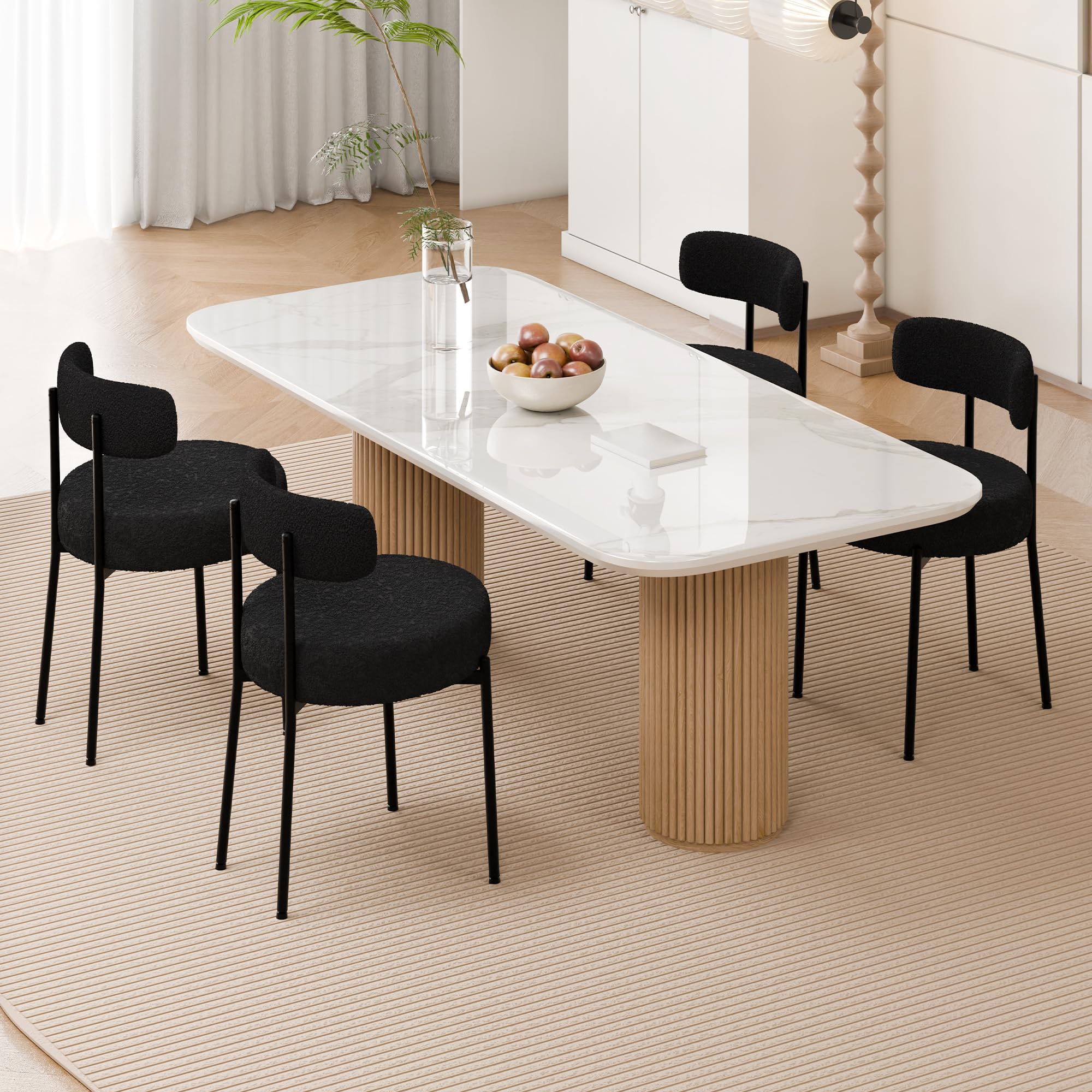 Set Di 4 Sedie Da Pranzo In Tessuto Scamosciato Color Caffè - FurnitureR, Senza Braccioli, Gambe In Metallo Nero, Ergonomiche, Per Cucina E Soggiorno