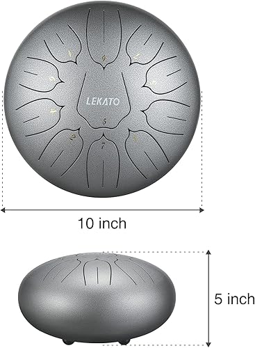 Miniatura 128 de LEKATO Tambor de lluvia para exterior, tambor de lengua de acero de 6 pulgadas, 11 notas, campanilla de lluvia de percusión para meditación, yoga