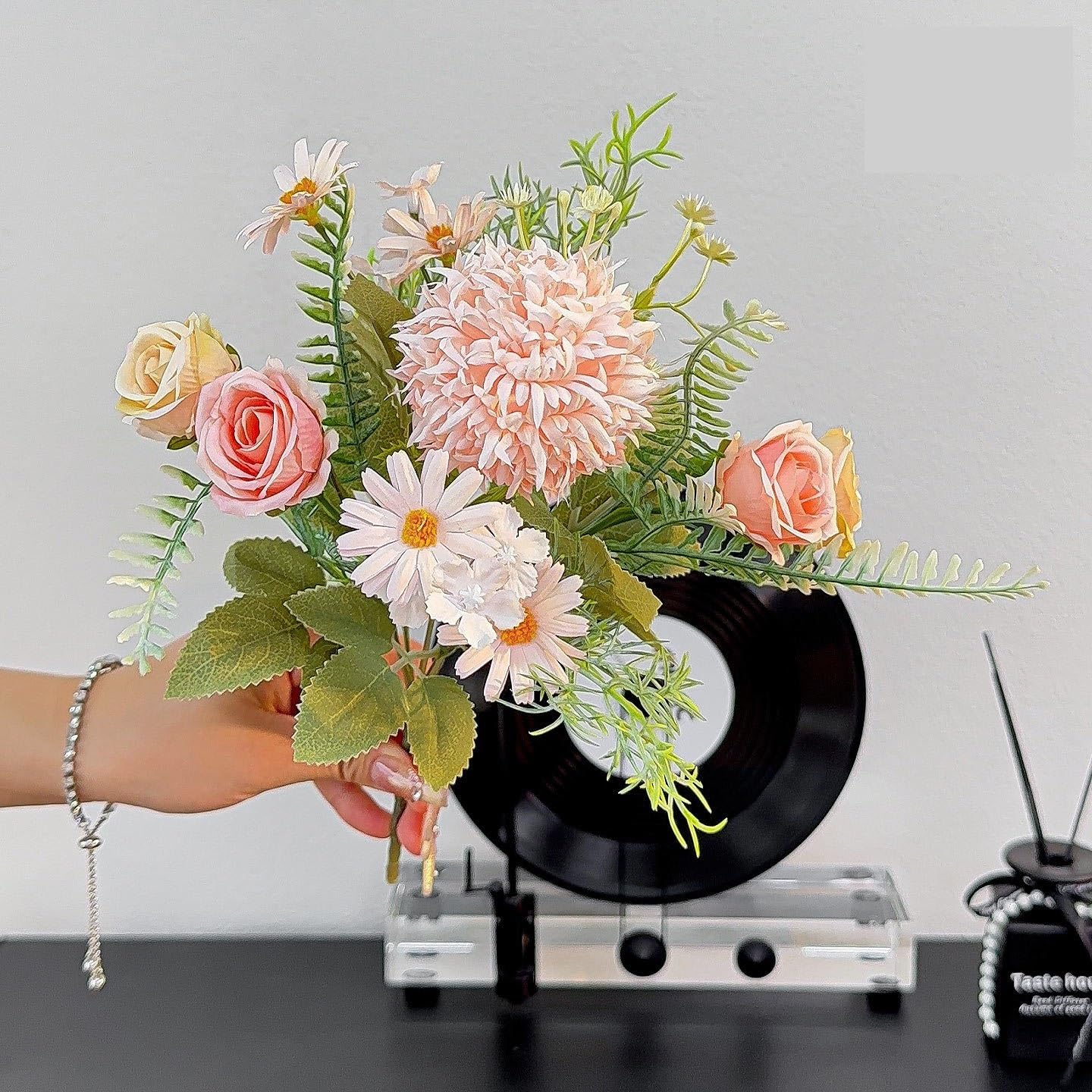 HONKERW fake flowers Artificial Flowers Fake Rose Silk Hydrangea Bouquet Decor Plastic Flower Arrangements Wedding Decoration artificial(Color3)