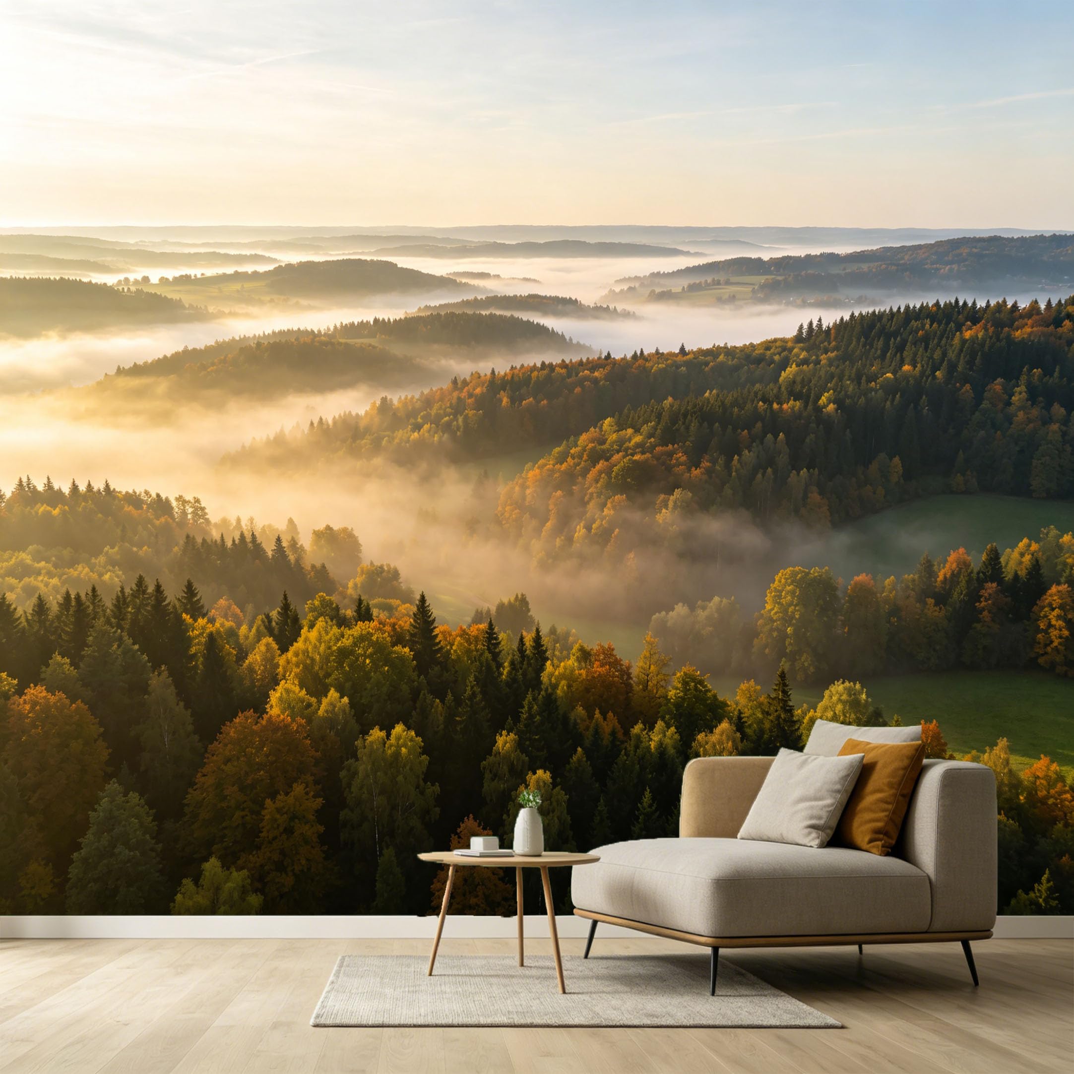 Custom Size Wall Murals Misty Forest Landscape Sunrise Mountain View SelfAdhesive Wall Fabric Removable Large Wallpaper for Photo Living Room Interior Decor Wall Art Mural