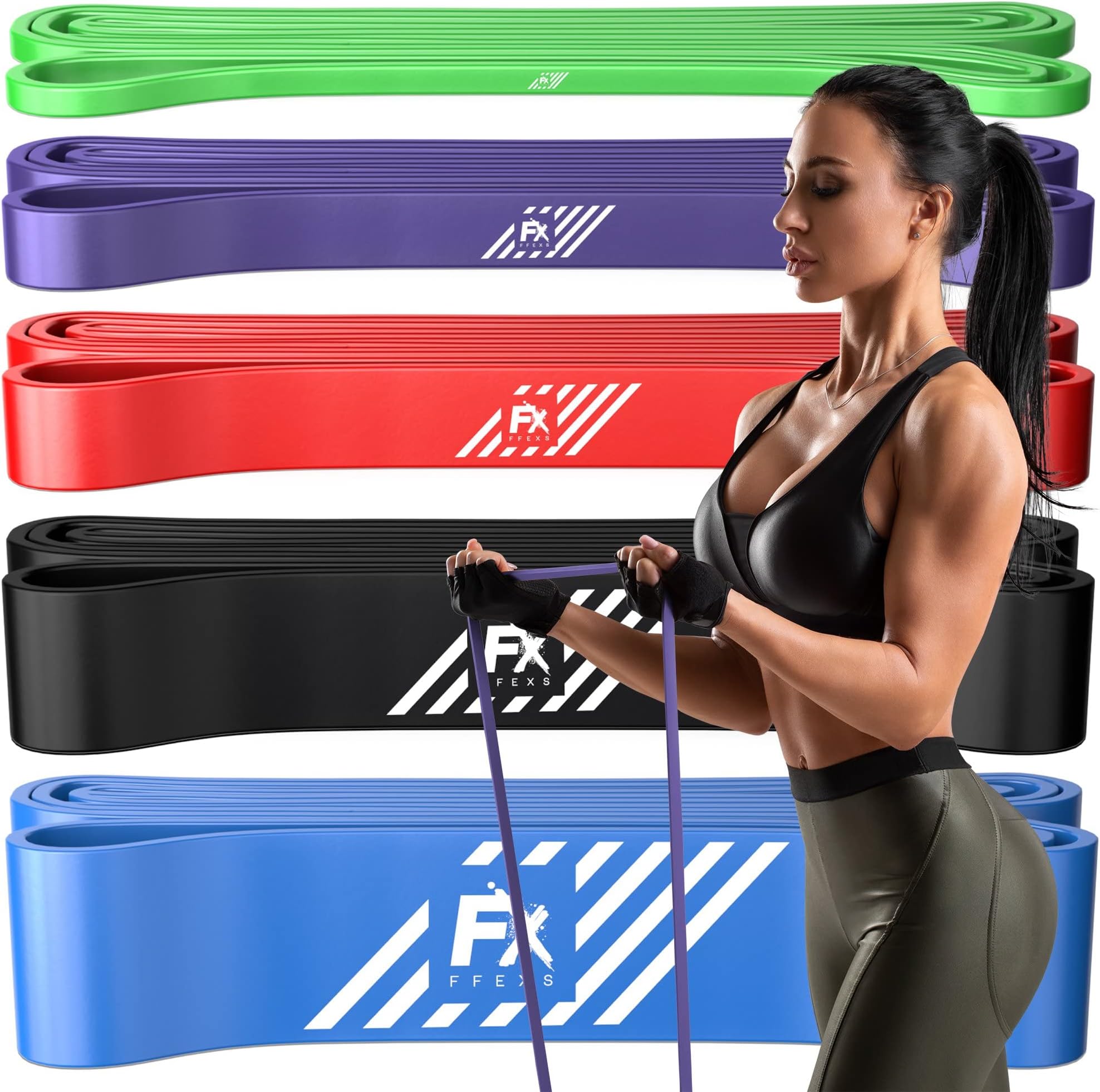 FX FFEXSResistance Bands Set Men - Exercise Bands Durable Latex - Pull Up Bands Gym - Stretch Bands for Exercise - Workout Bands Fitness - Elastic Bands Gym - Men & Women - All Strength Levels