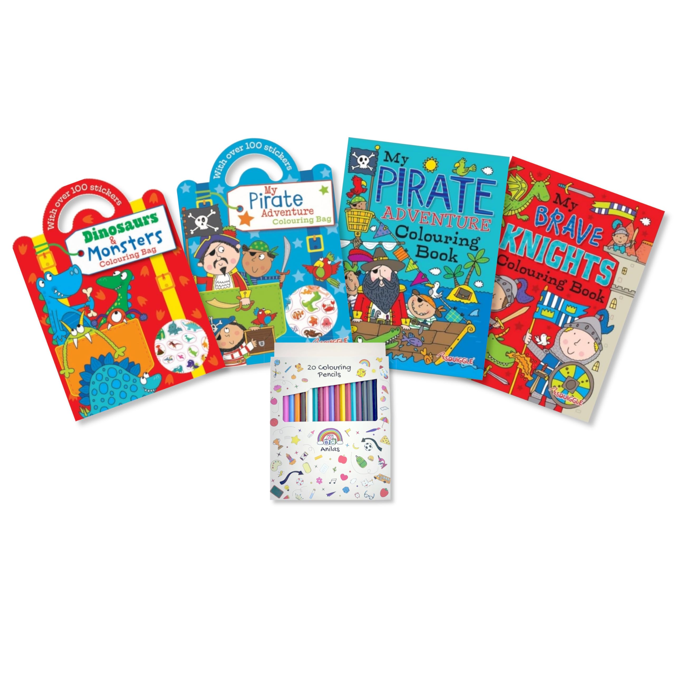 Anila's Pencils Pirate, Dinosaur, Monsters And Knights Colouring In Books With Or Felt Tip Pens (Pencils)