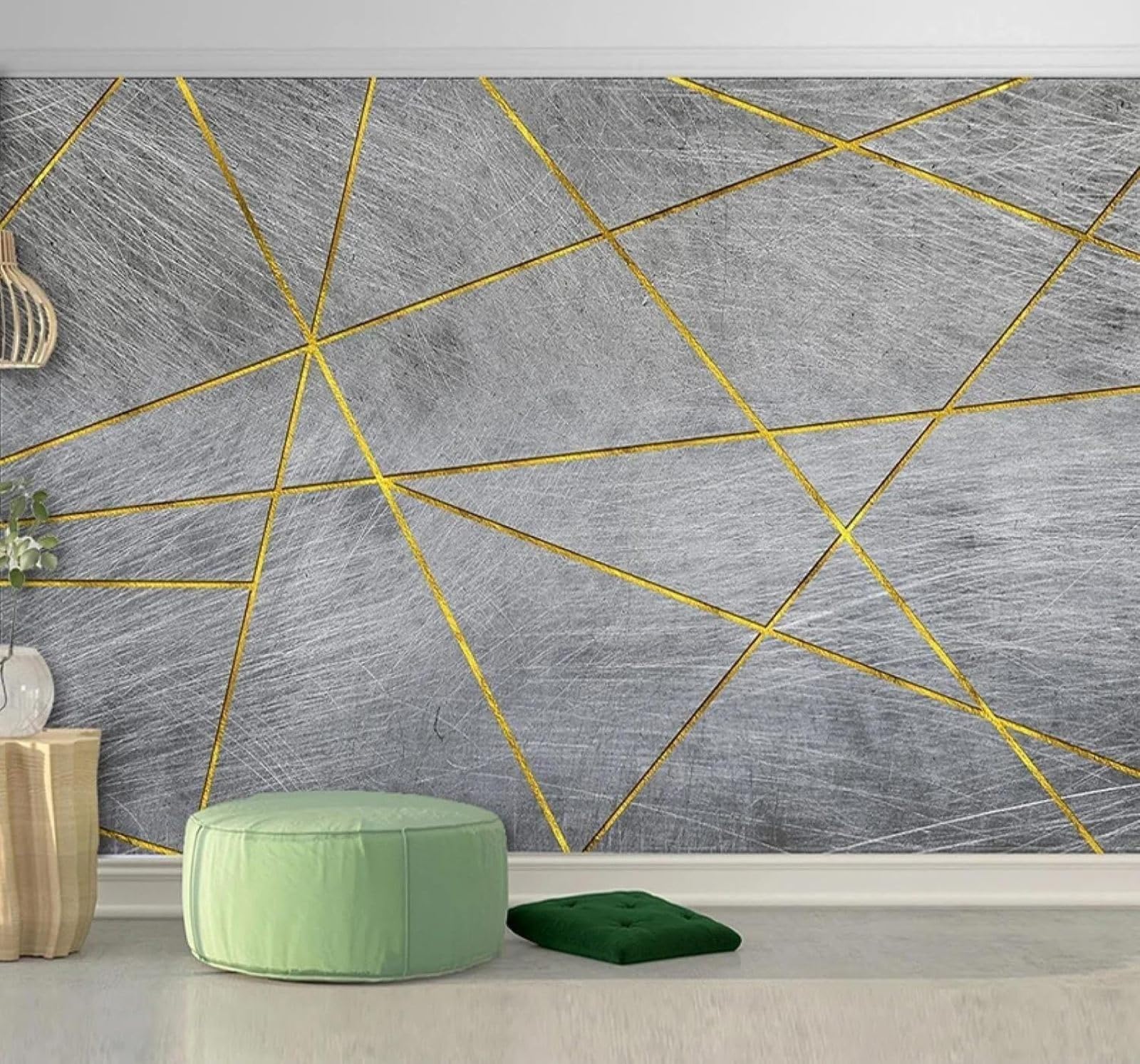 XLMING Abstract Geometric Gold Lines Art 3D Wallpaper Silky Texture Home Study Office Grey Dining Room Sofa Bedroom Living Room TV Backdrop-400cm×280cm