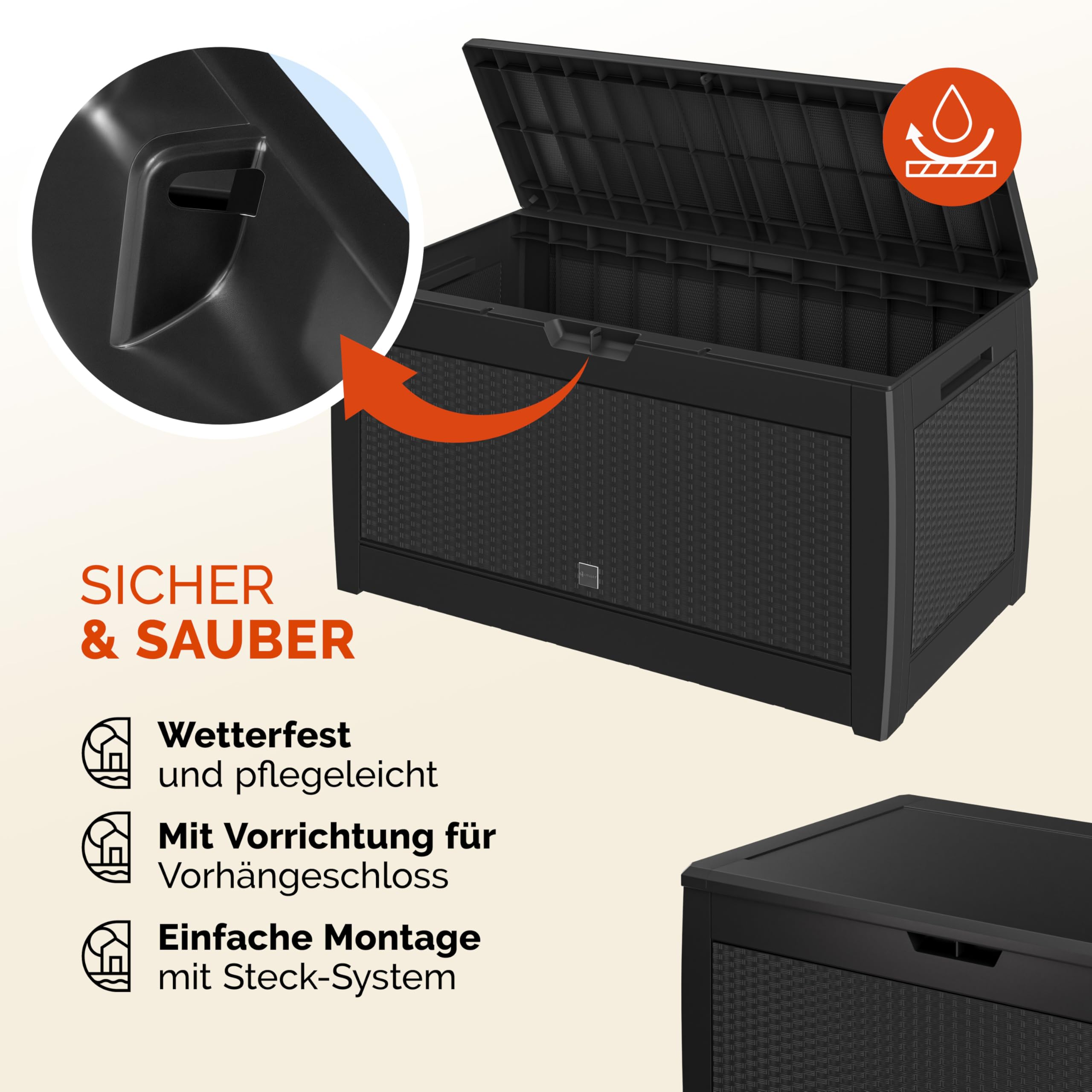 Casaria® Gartenbox Anthrazit UV-beständig 310L Haltegriffe Rollen Terrasse Balkon Wohnzimmer Wintergarten Truhe Auflagenbox 119x48cm Rattan-Optik