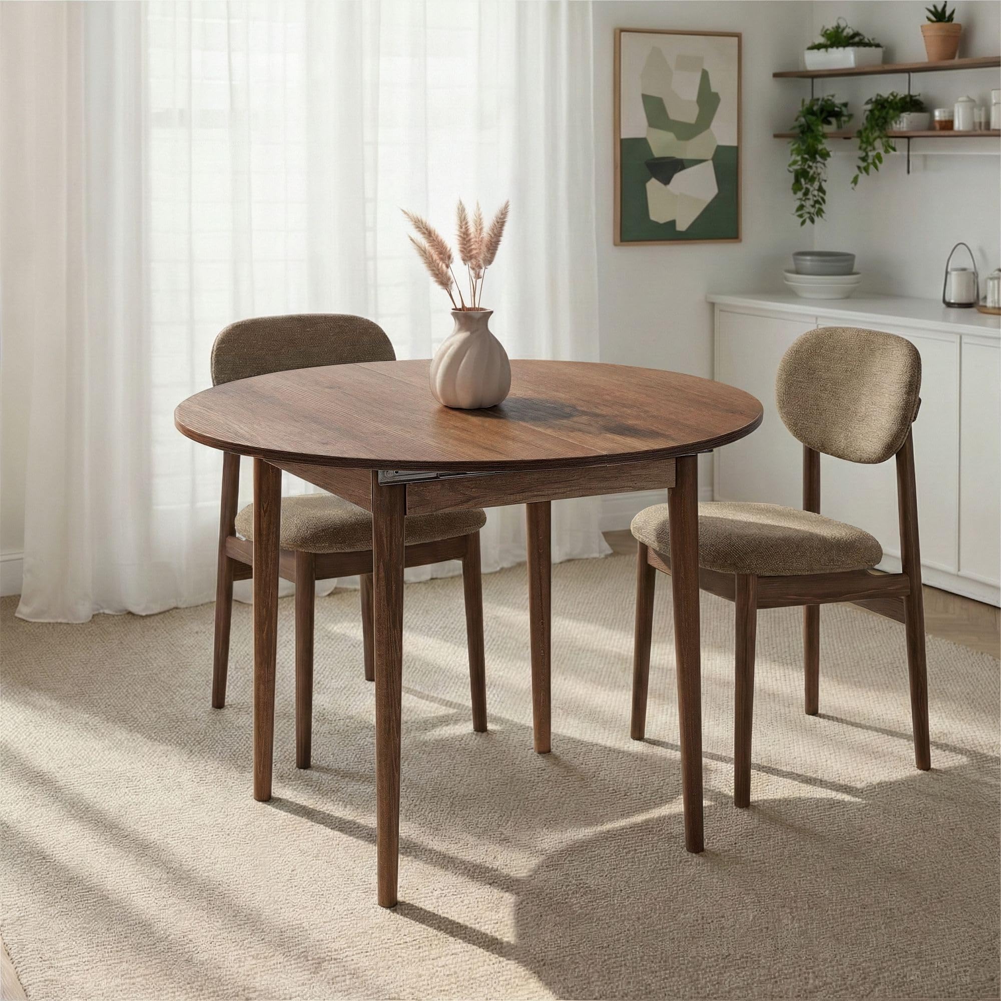 Ausziehbarer Esstisch, Barok Walnut, 100 x 100 cm (offen: 131 cm) | 100% melaminbeschichtete Spanplatte, 18 mm dick, robuste Holzbeine | perfekt für Moderne Esszimmer & Familientreffen