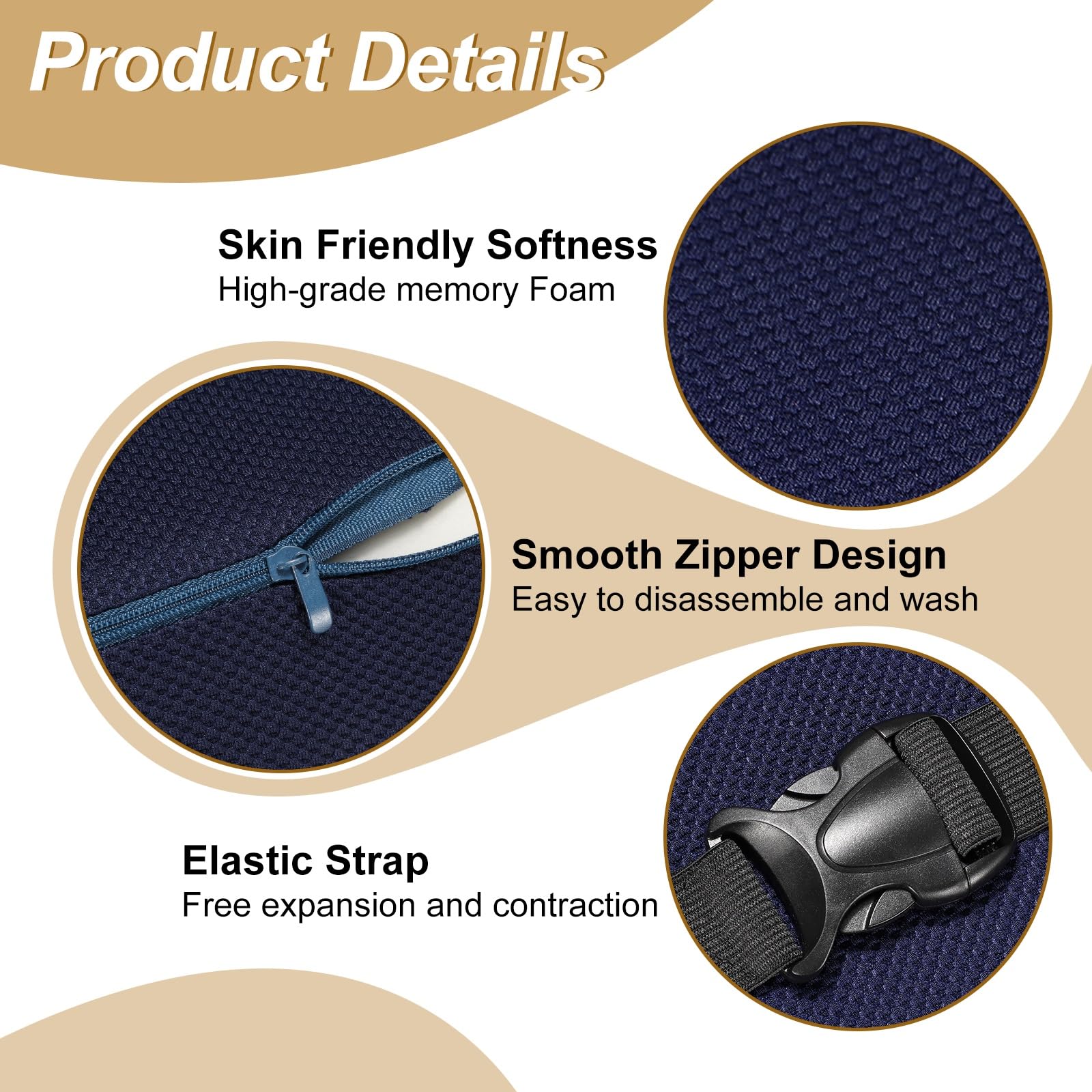 QUARKZMAN Juego De Almohada para Cabezal Y Soporte Lumbar De Coche Memory Foam Ergonomico para Asiento De Auto Y Oficina Color Azul Marino