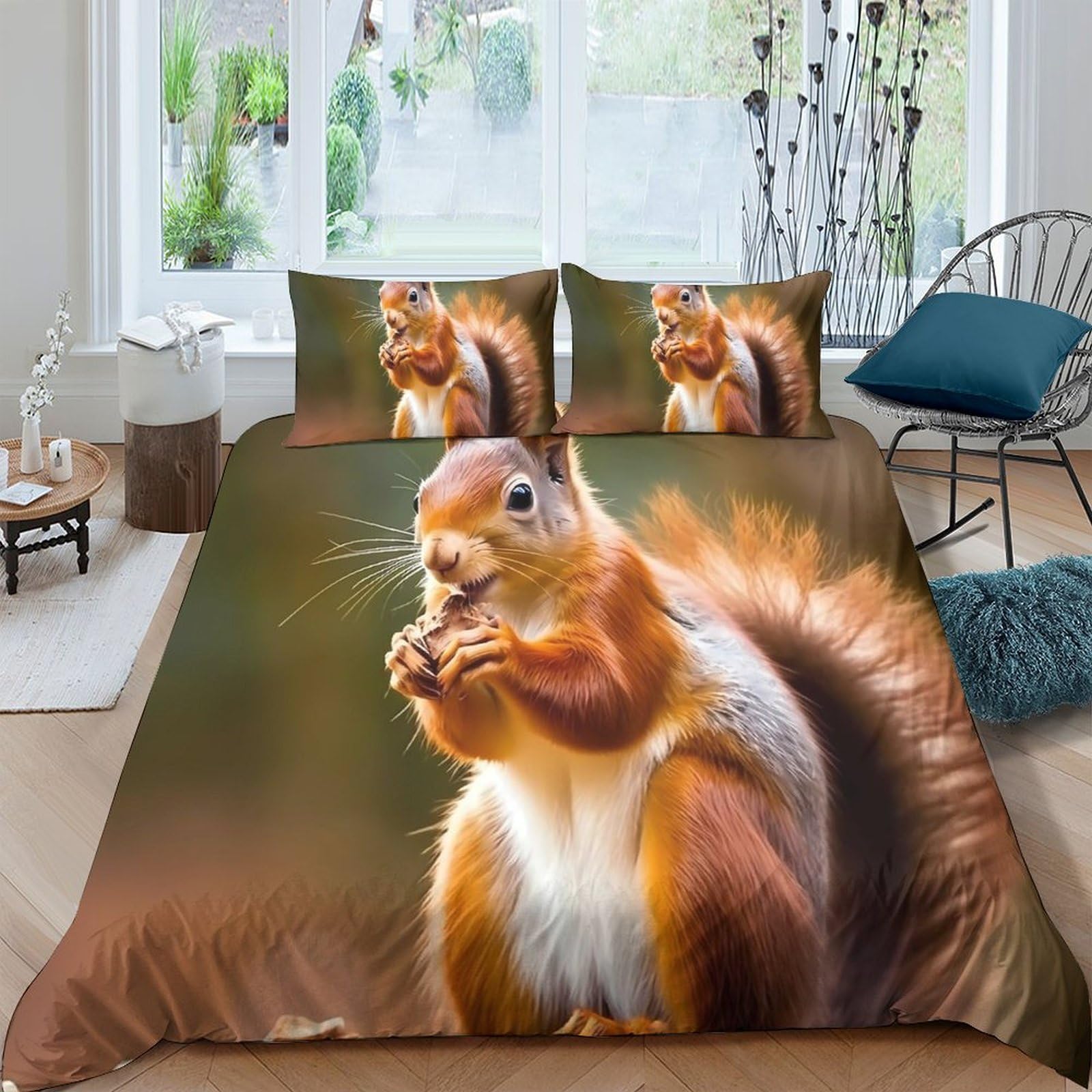Ctjqhvkz Style-9 3D Printed Squirrel Forest Fitted Sheet Microfiber Soft Non-Slip Autumn Leaves Bed Cover For Bedroom Decor Single（135X200cm）
