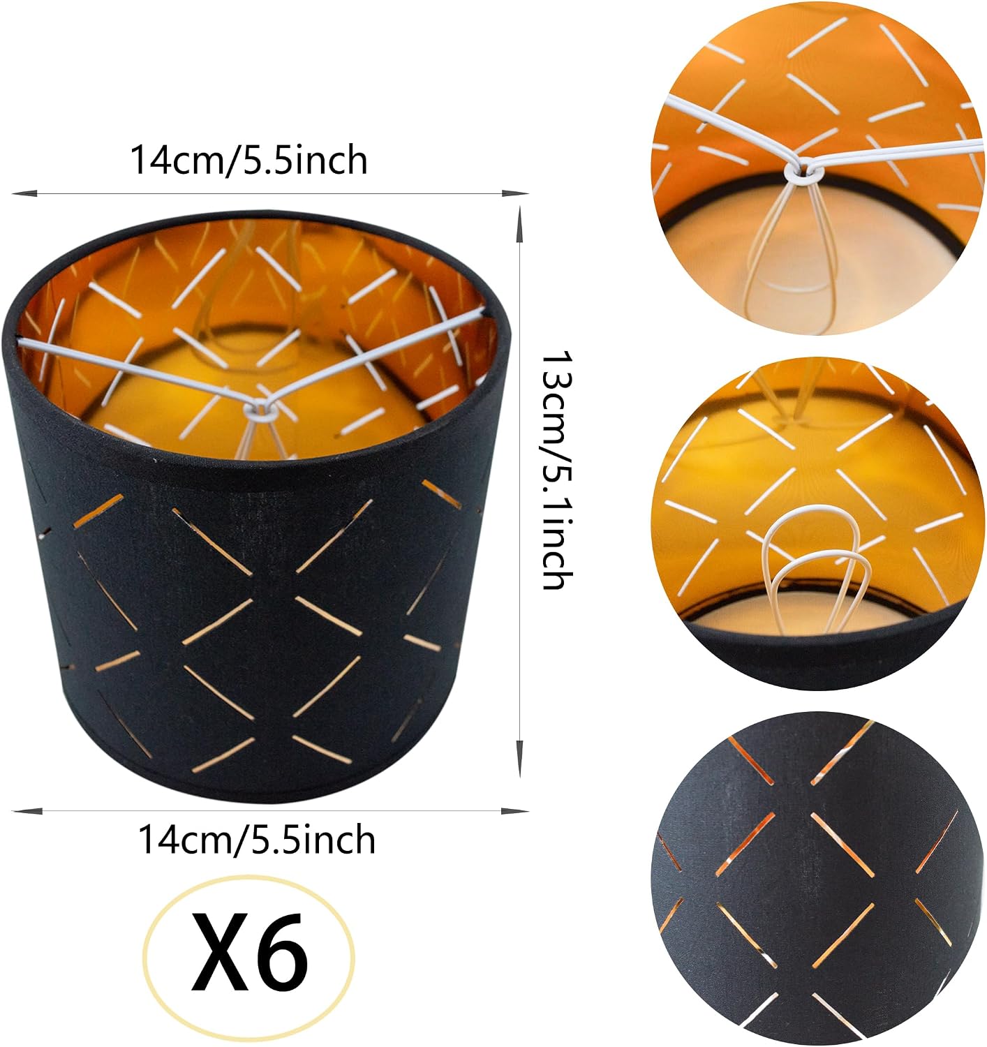 Small Lamp Shades Lamp Cover Set of 6， Drum Shades for Wall Lamp，Chandelier Shades，Small Table Lamp ，Candle Lamp Shades，5.5"x 5.5"x5"，Clip on Lamp Shade