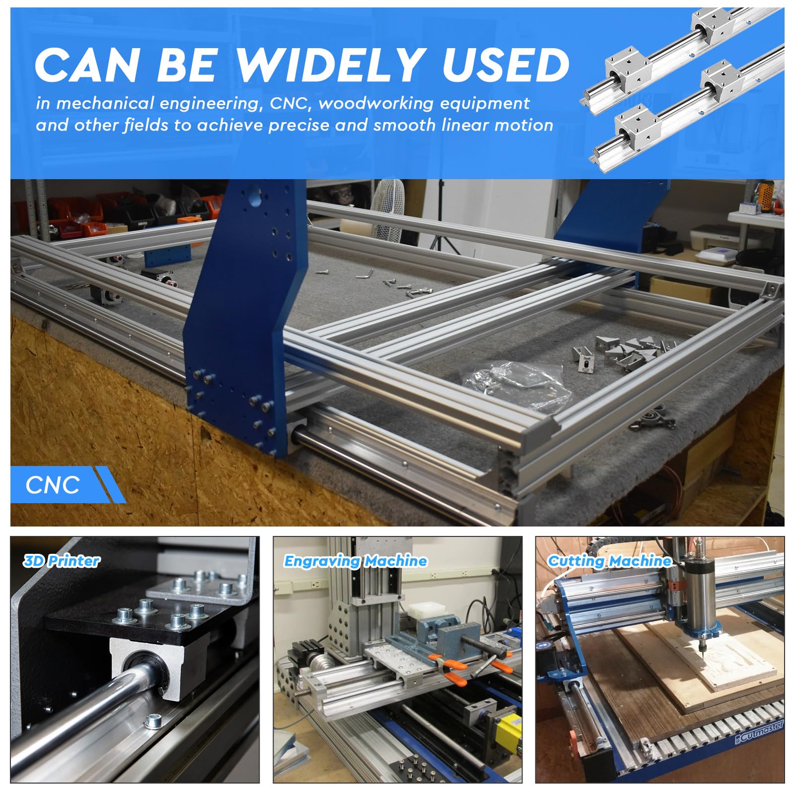 SWAWIS SBR12UU Rails de Guidage Linéaires Kit - Comprend 2x 500mm Rails Linéaires 4x Blocs de Roulement et 20x Vis de Montage, Aluminium Matériau, pour Machines Appareils électroniques CNC