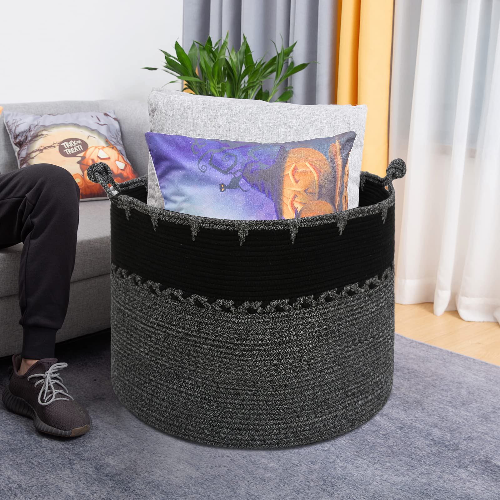 XXXXXL - Cestas de cuerda grandes para manta de 66 x 66 x 45 cm, cestas tejidas organizadoras para almacenamiento para mantas, cesta de lavandería para juguetes, cesta de almacenamiento con asa