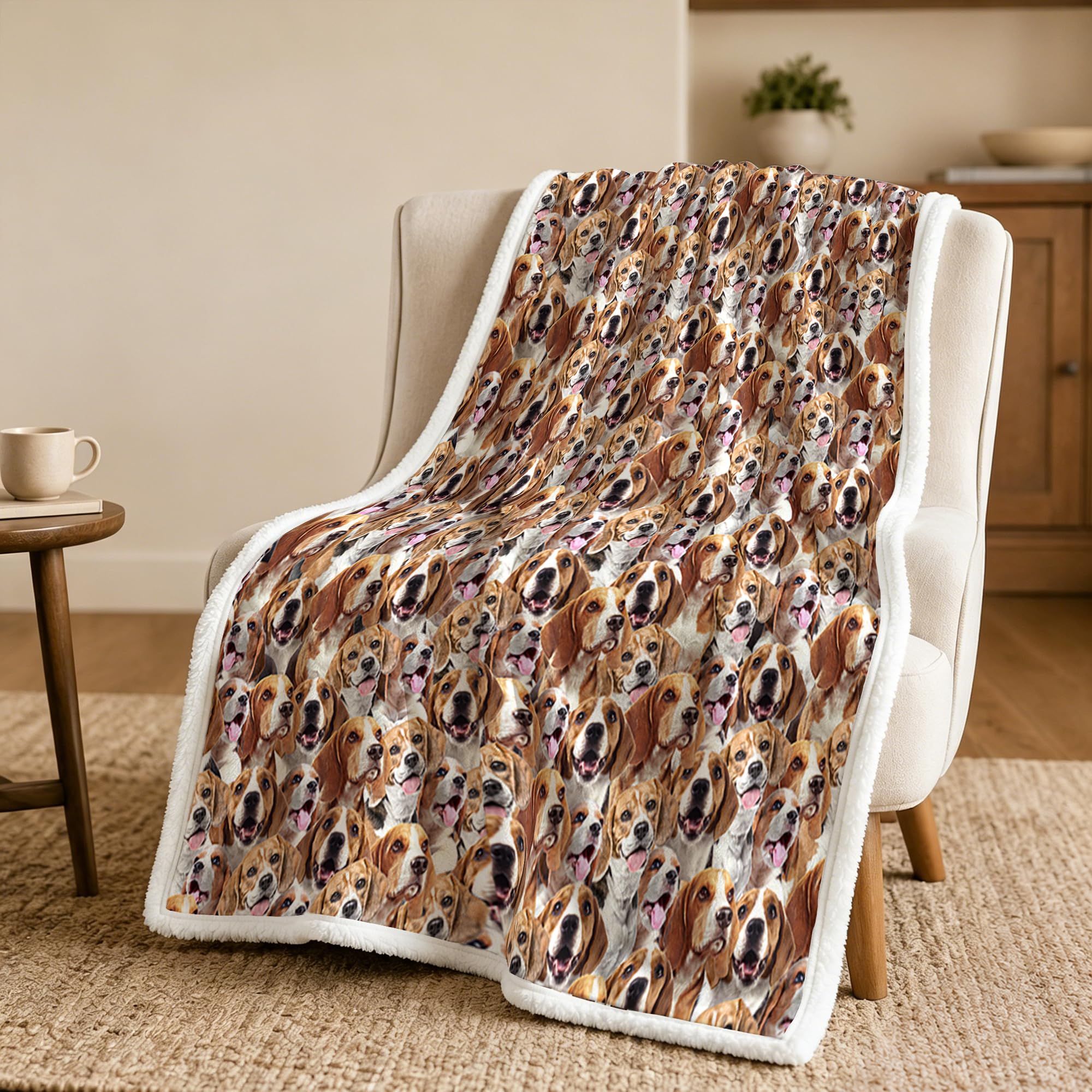 Blessliving Beagles Fuzzy Dog Blanket For Kids Adults Cute Puppy Fleece Blanket Reversible Animal Pattern Sherpa Throw Travel/Single (,130X150cm)