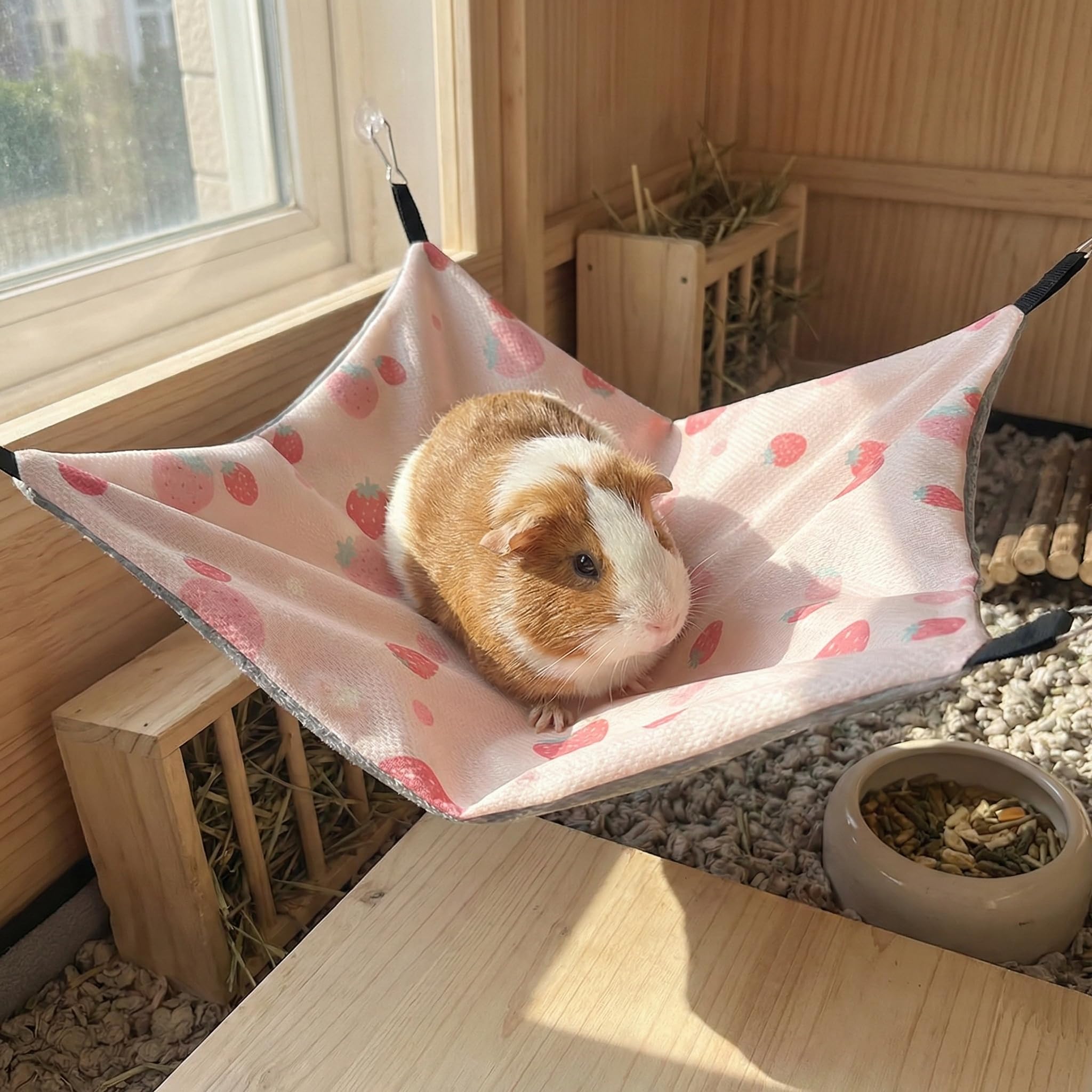 Hamac Cochon d’Inde Soie glacée 34 x 34 cm Hamac Rongeur Ajustable Cage Furet hamac Rongeur Ajustable Double Face Cage cabane balançoire fraîche été pour Lapin Hamster Chinchilla