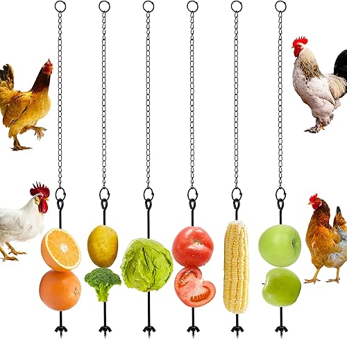 winemana 6 piezas de juguete colgante de pollo para gallinero, soporte para golosinas de pollo, brochetas de frutas para gallinas, accesorios de