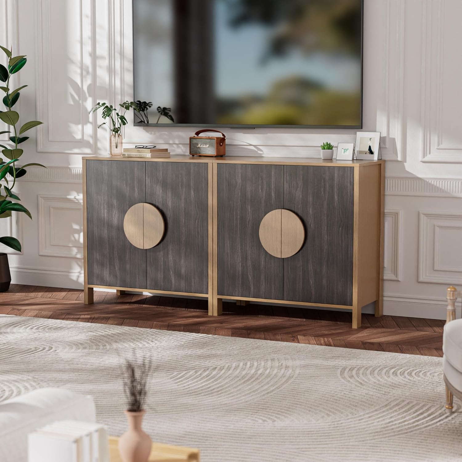 EAG Sideboard Buffet Cabinet with Storage Set of 2, 32" Wooden Accent Sideboart with Adjustable Shelf, Mid Century Modern Entertainment Center for Living Room/Kitchen/Bedroom, Wulnut