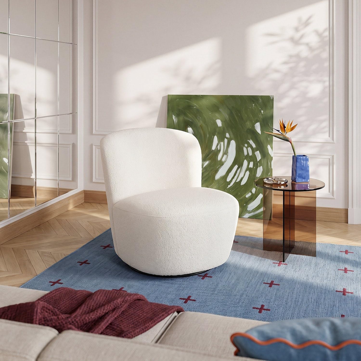 Habitat - Fauteuil pivotant en Tissu Bouclette - Blanc Pauline