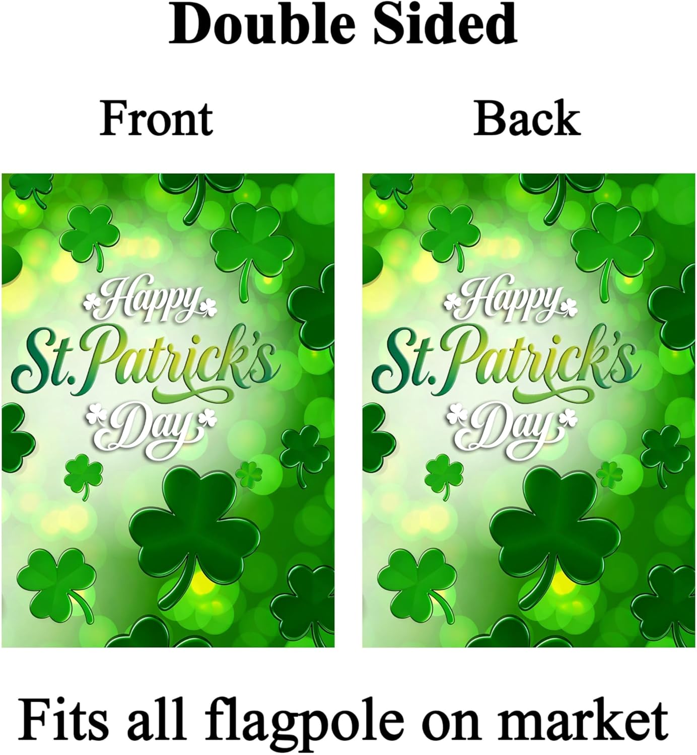 Happy St Patrick's Day Green Shamrock Clover Spring House Flag 28" x 40" Double Sided Polyester Welcome Large Yard Garden Flag Banners for Patio Lawn Home Outdoor Decor