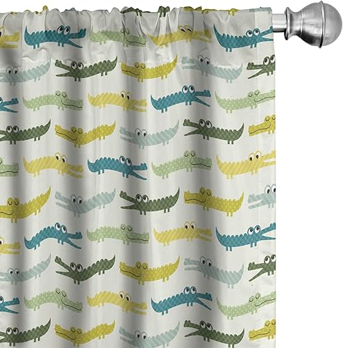 Miniatura 18 de Ambesonne - Cortinas retro para ventana, estilo de los años sesenta y setenta, diseño simétrico repetido de forma redonda geométrica, juego de 2