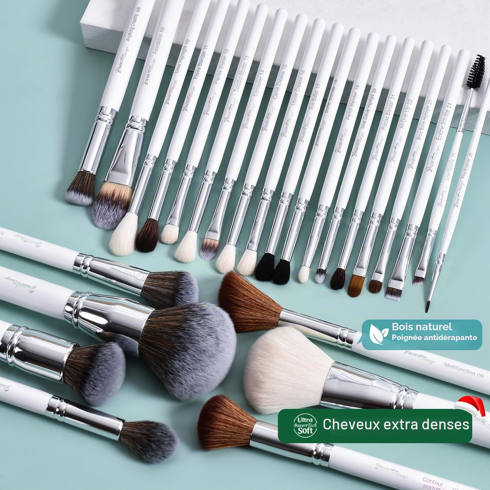 Lot de 26 pinceaux de maquillage professionnels en poils de chèvre naturels avec fond de teint, poudre, blush, anti-cernes, estompeur, fard à paupières, contour, pinceau de maquillage