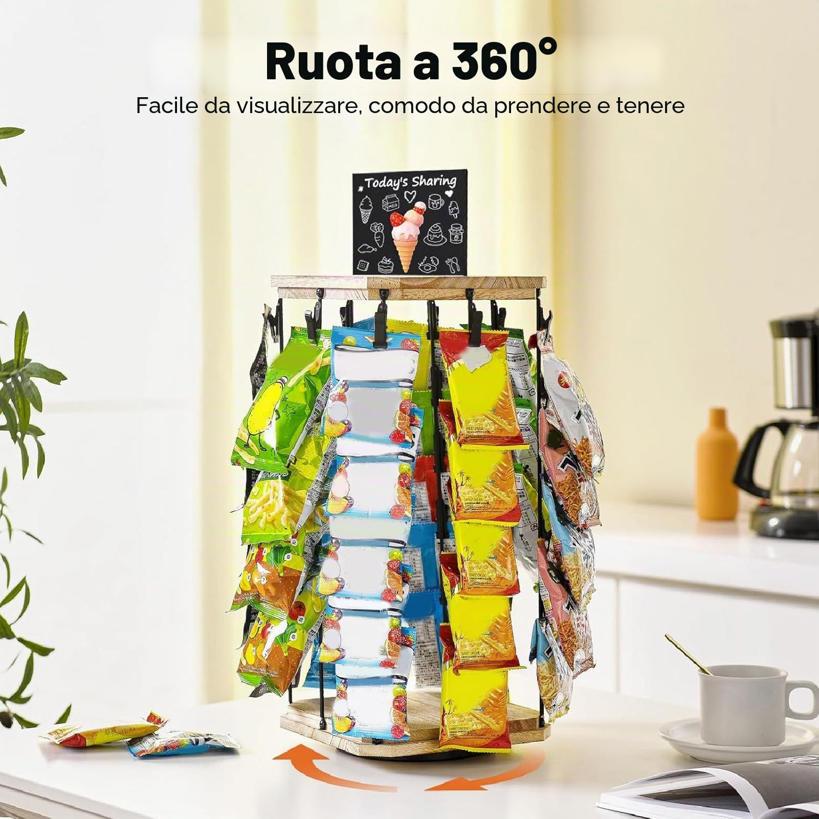 Bewinner Espositore per Patatine 5 Livelli 40 Clip da Vendita al Dettaglio di Snack e Caramelle, Espositore Girevole a 360°