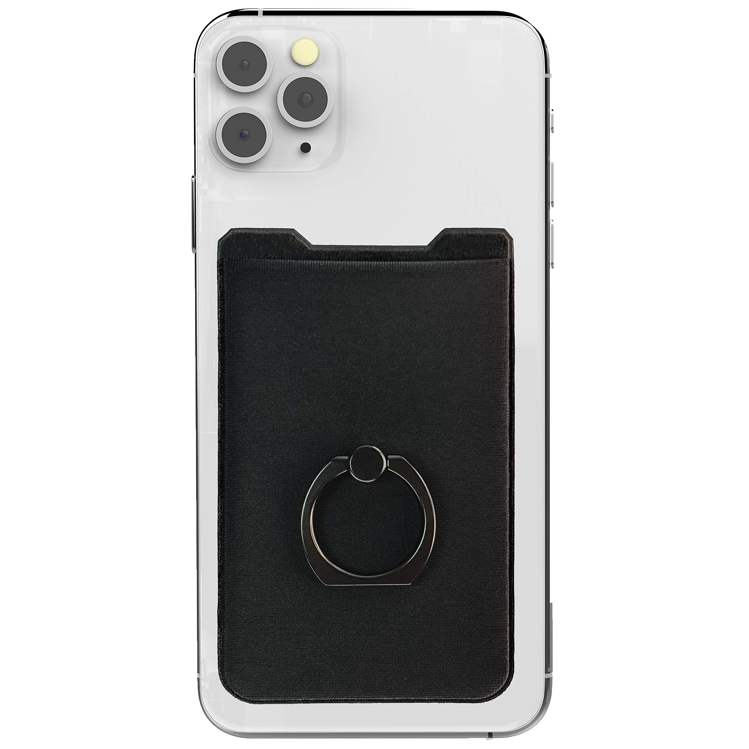 Ring Grip for Back of Phone, Adhesive Stick-on Credit Card Wallet by Gecko, Ring Card Holder Sleeve with Extra Tall Pocket, Sleek, Black, Slim &