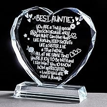 Glass Heart Plaque for Best Auntie Birthday Gifts for Auntie from Nephew Mother's Day Gifts for Auntie Love Keepsake Home Ornaments