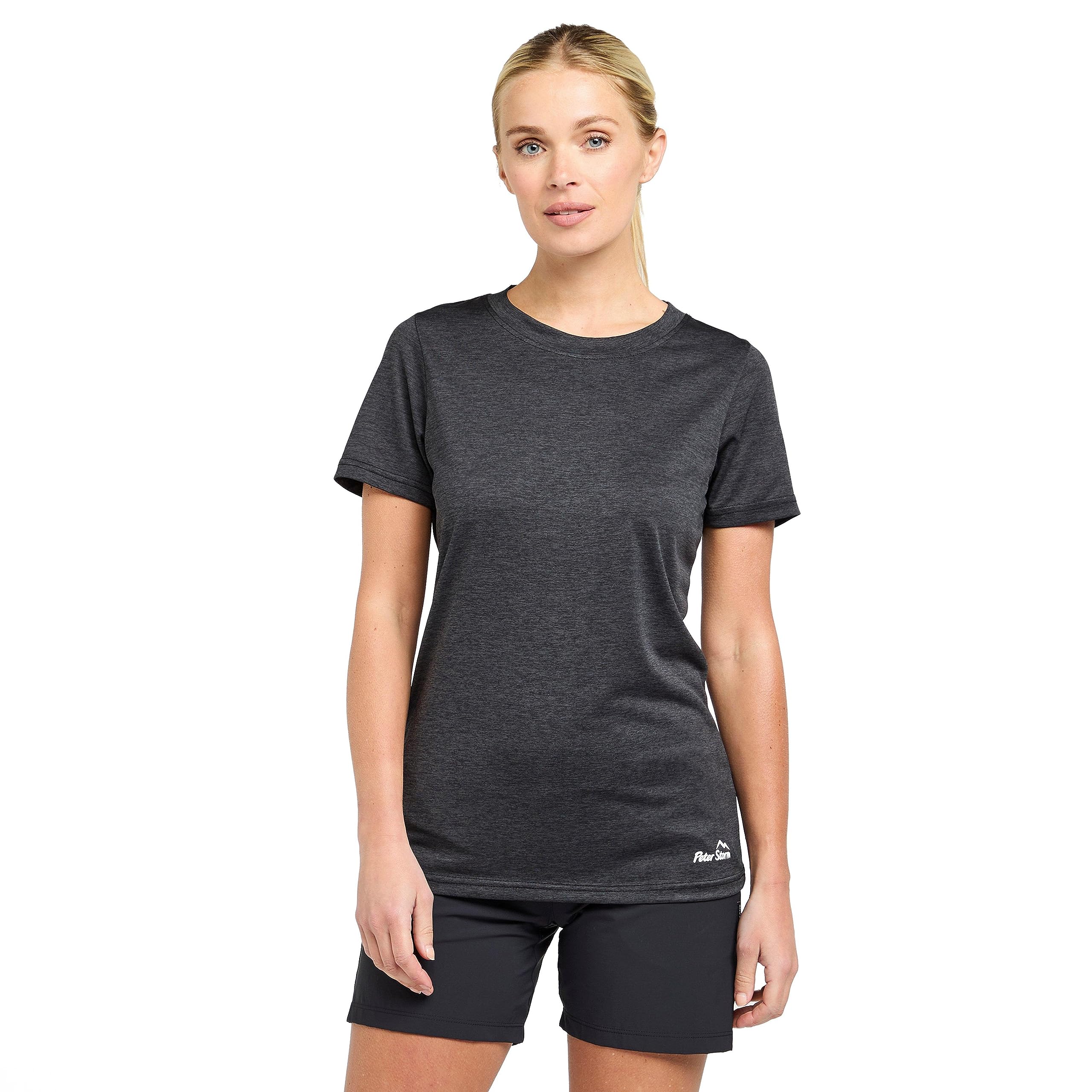 Peter Storm Women's Black Active Short Sleeve T-Shirt, Lightweight Breathable Polyester, Crew Neck, Relaxed Fit (Uk, Numeric, 14, Regular, Regular, )