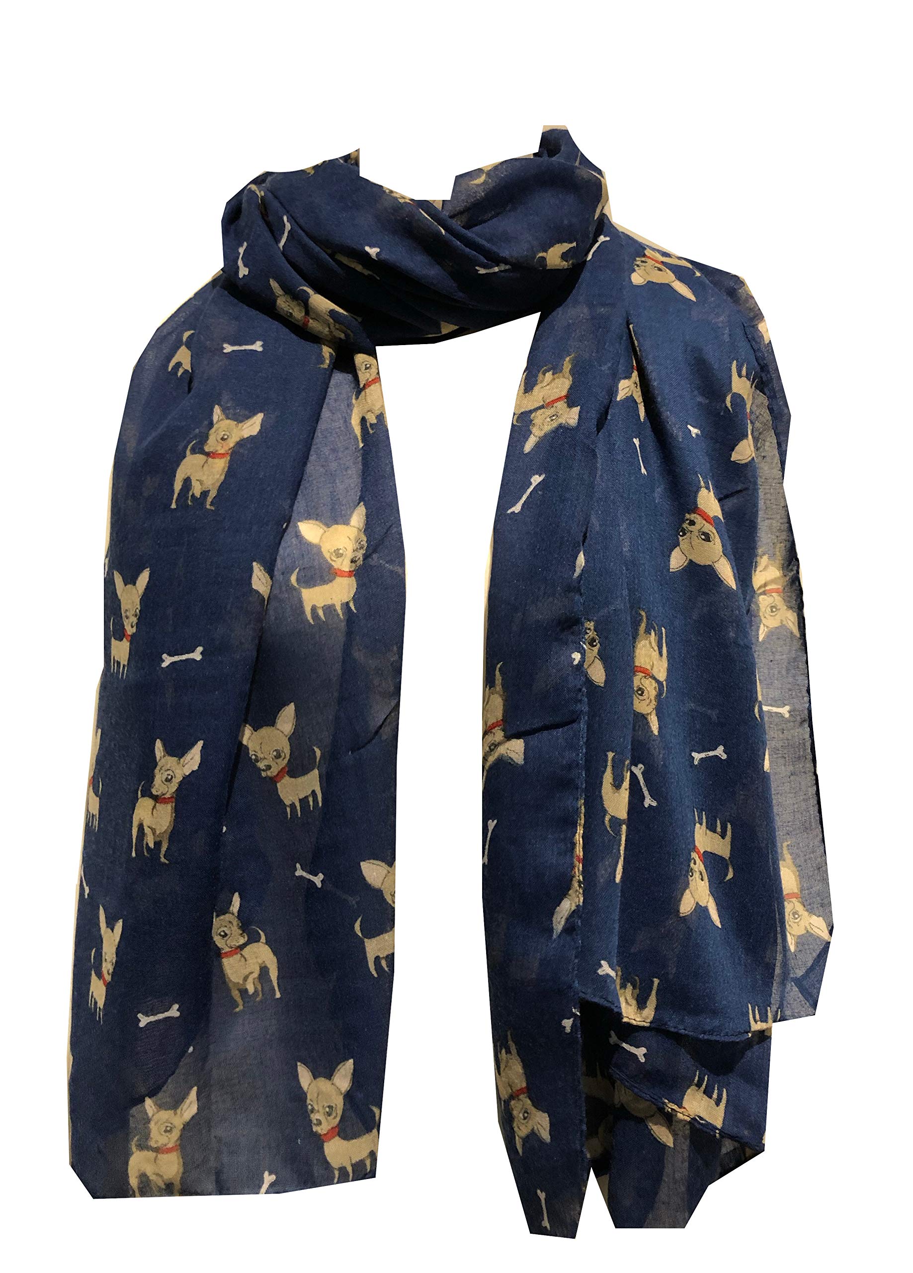 Pamper Yourself Now Women's Blue Navy Chihuahua Dogs Scarf, Wrap Or Shawl. Great For Presents/Gifts.
