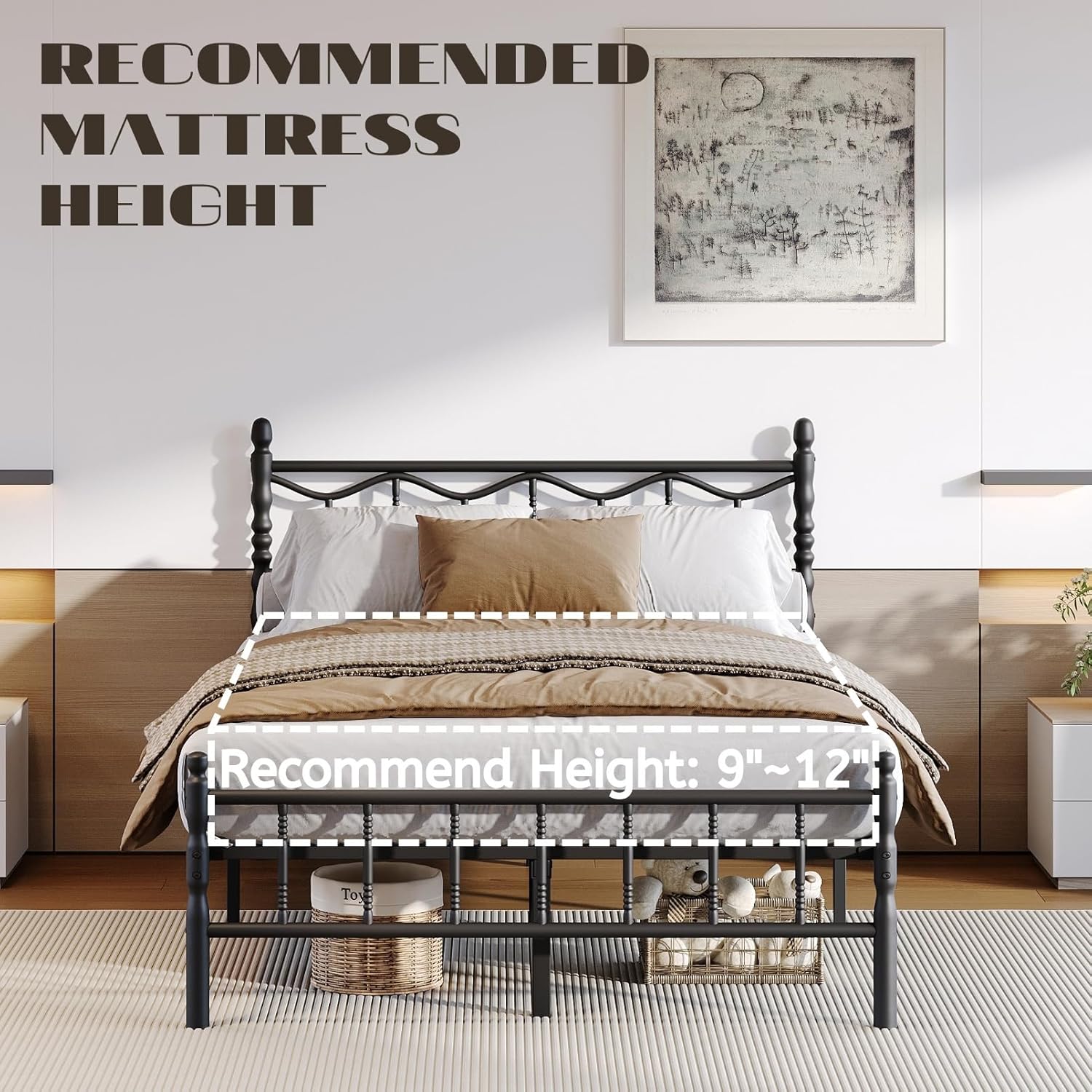 14 Inch Queen Bed Frame with Headboard and Footboard, Heavy Duty Platform Bed Frame Queen Size, No Box Spring Needed, Noise Free, Under Bed Storage, Black - Image 5