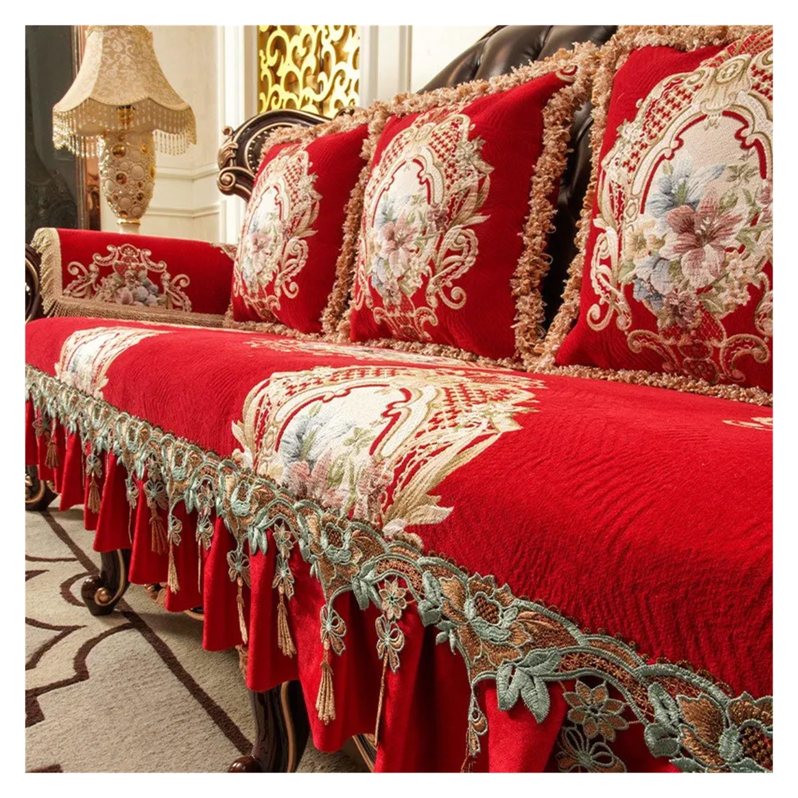 GCYEIDMA Vintage Sofa Cover Lace Sofa Cover Leather Couch Slipcover Armchair Lounge(Red,Seat cover-80x180cm)