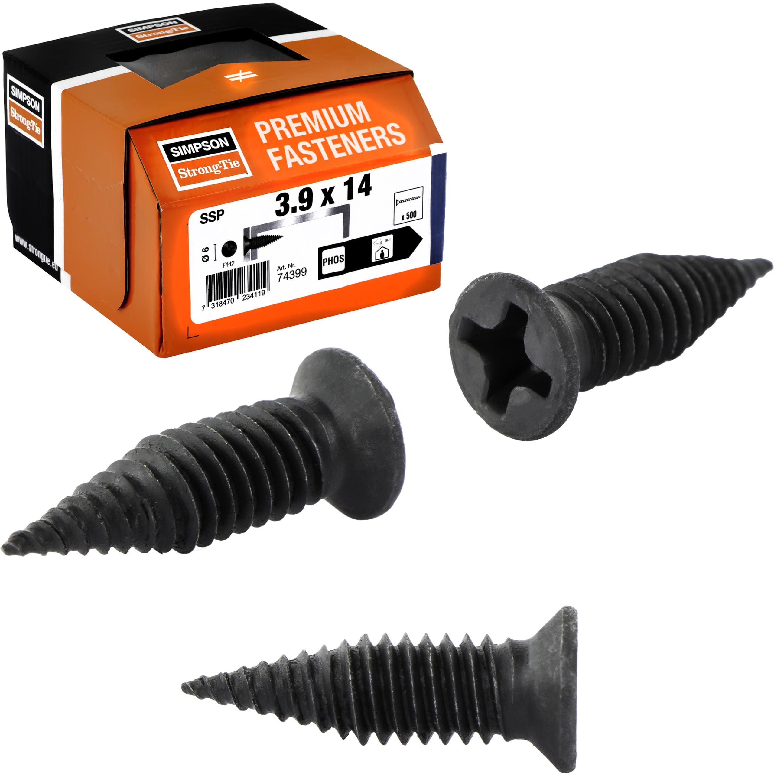 Simpson Strong Tie - Tornillos de conexión de perfil (3,9 x 14 mm, 500 unidades, tornillos de perfil metálico, tornillos autorroscantes negros, para paneles de yeso, ranura en cruz)