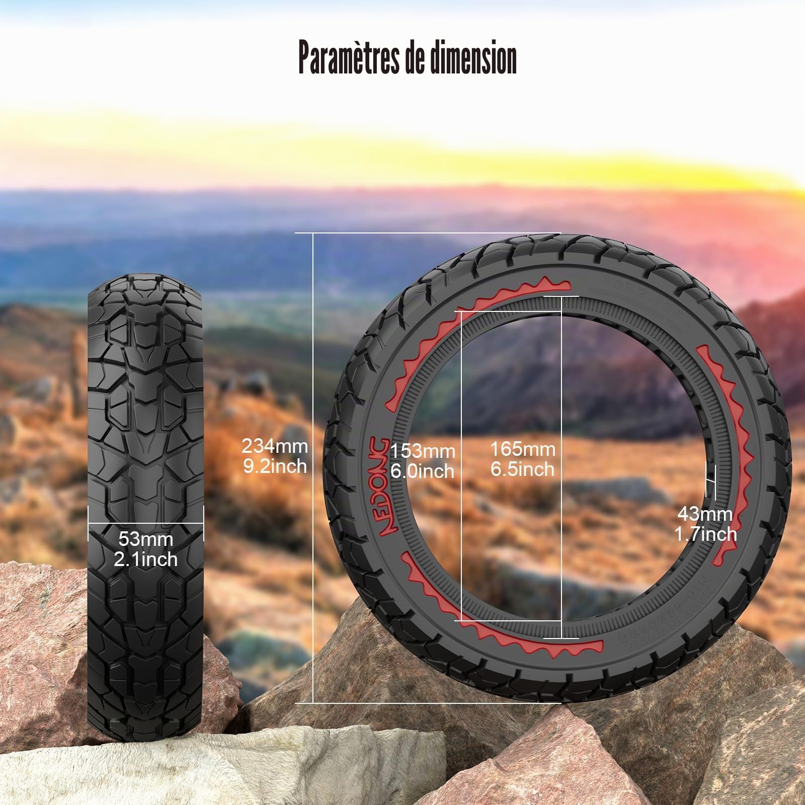 OUXI 10X2.125 Off Road pneu pour Scooter électrique Ninebot F20/F30/F40/F65, pneus en caoutchouc solides de 10 pouces pour pneu de Scooter électrique solide avant et arrière Tubeless(Rouge 2pcs)